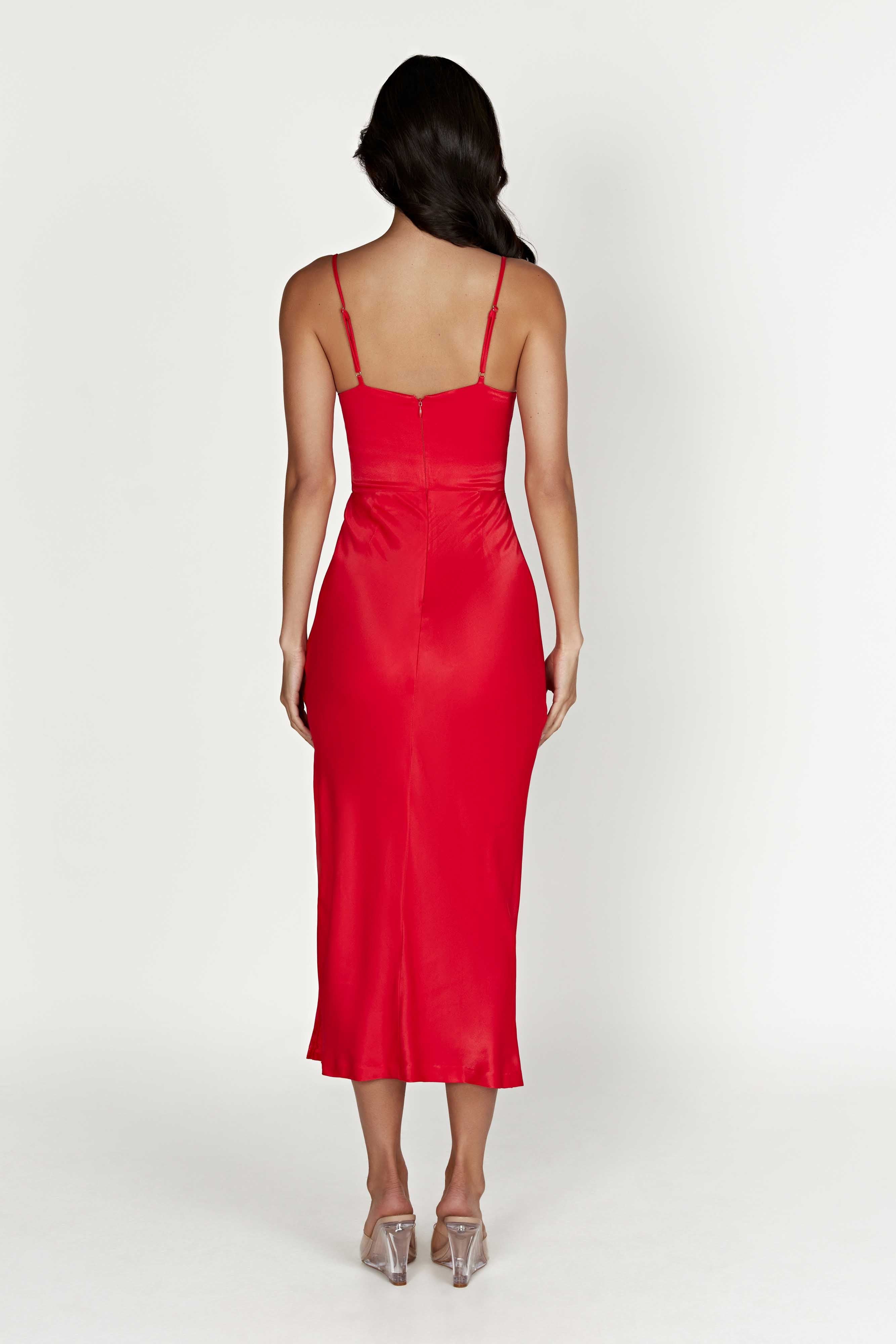 Cassie Ruched Cut Out Midi Dress - Red sold by Meshki product image thumbnail 2