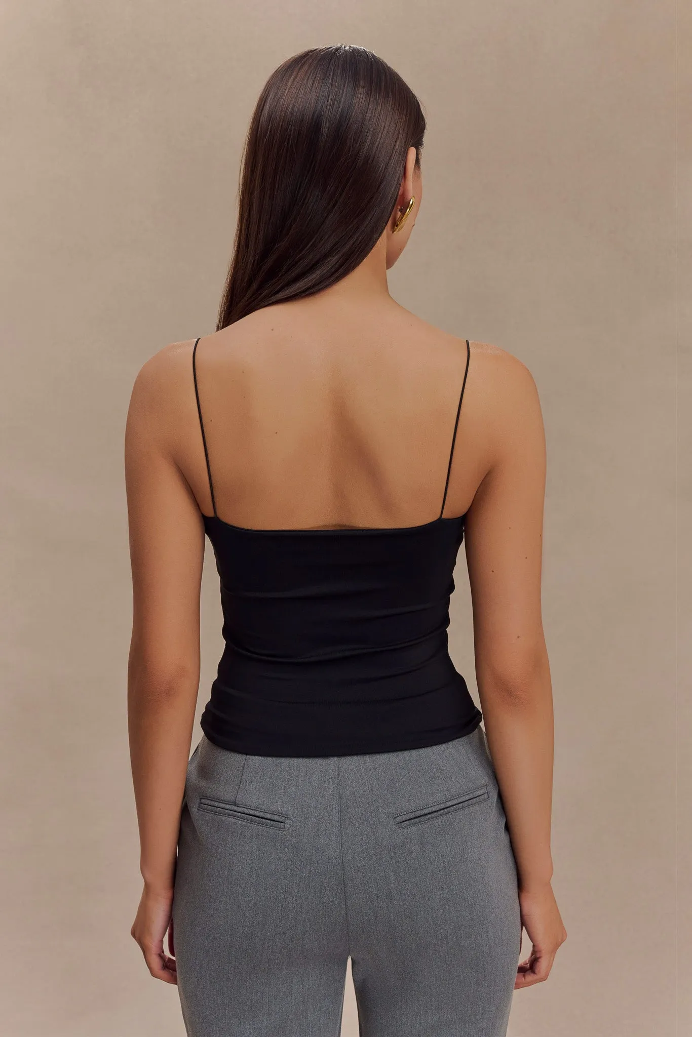 Arya Longline Spaghetti Strap Top - Black sold by Meshki product image thumbnail 3