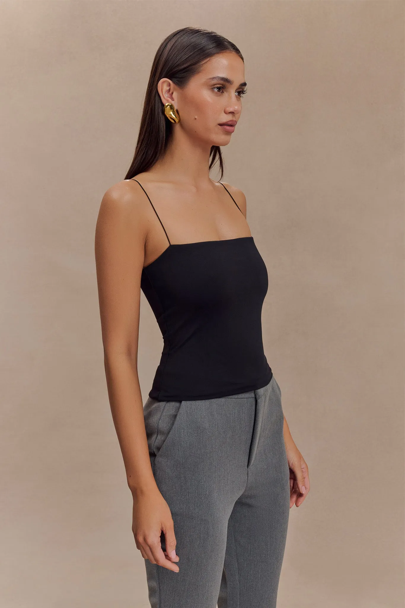 Arya Longline Spaghetti Strap Top - Black sold by Meshki product image thumbnail 5