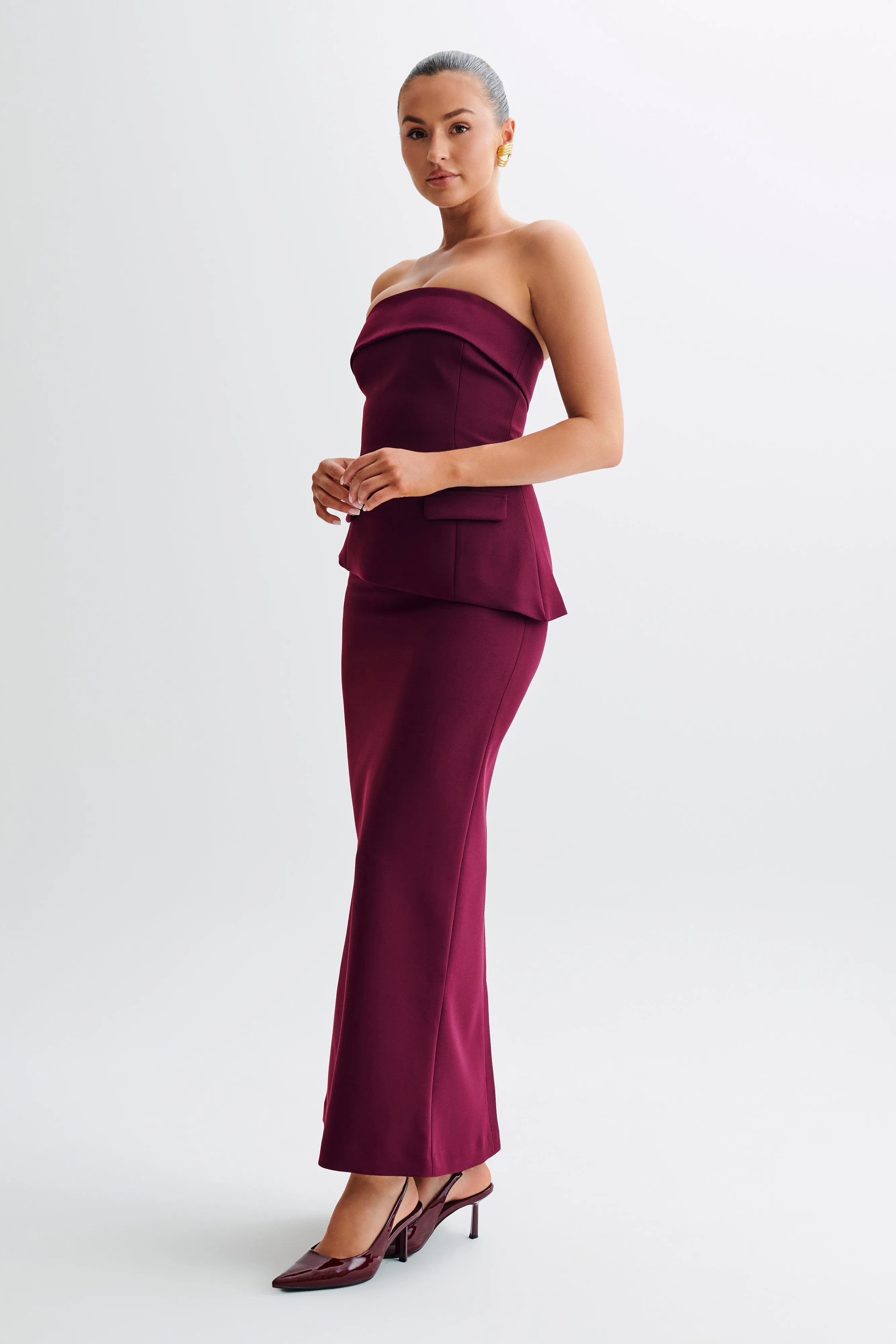 Micah Suiting Maxi Skirt - Plum sold by Meshki product image thumbnail 5