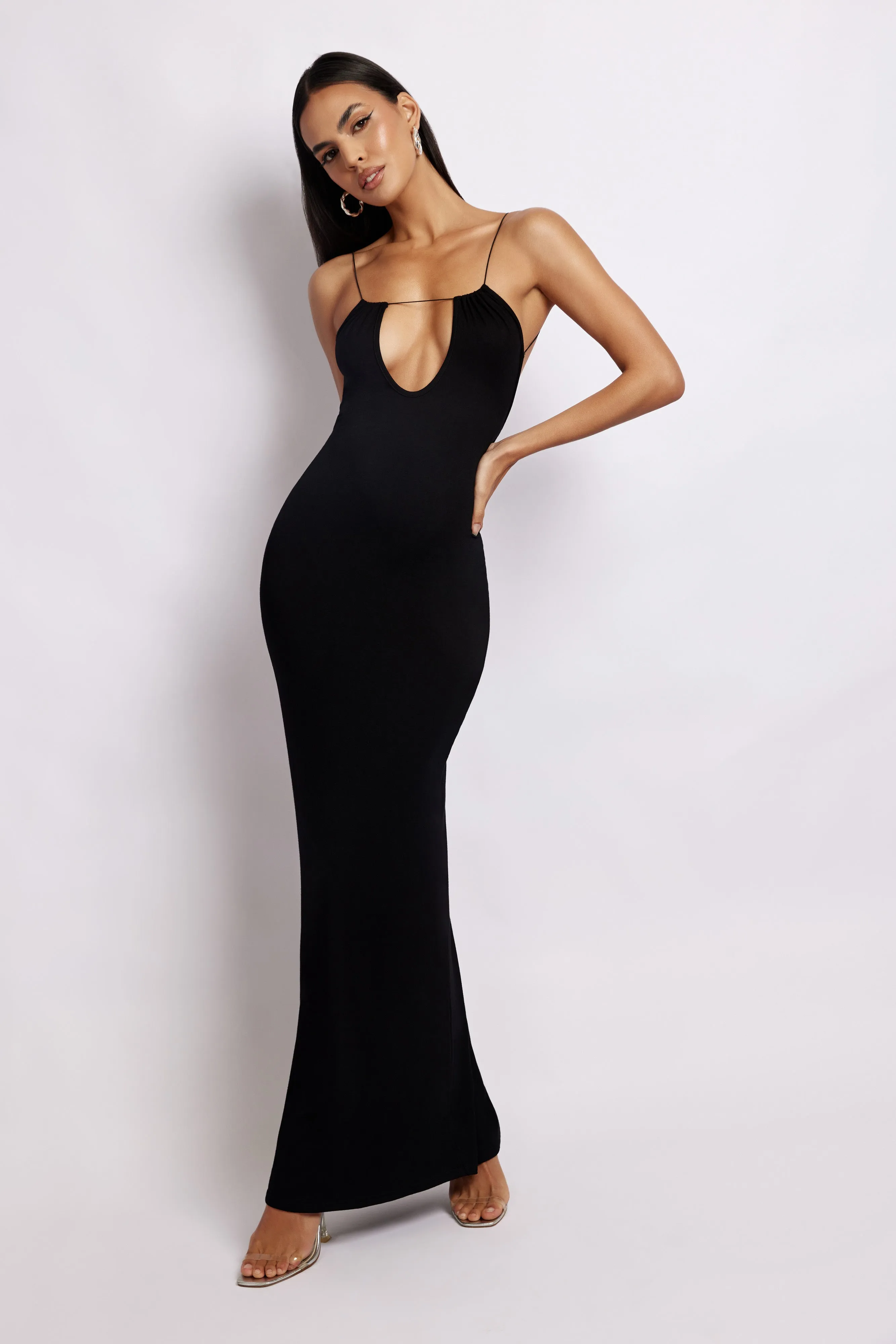 CAINEE 　Oversized maxi dress　black Plus Size Maxi Dress for Women Black Long Dresses Ankle