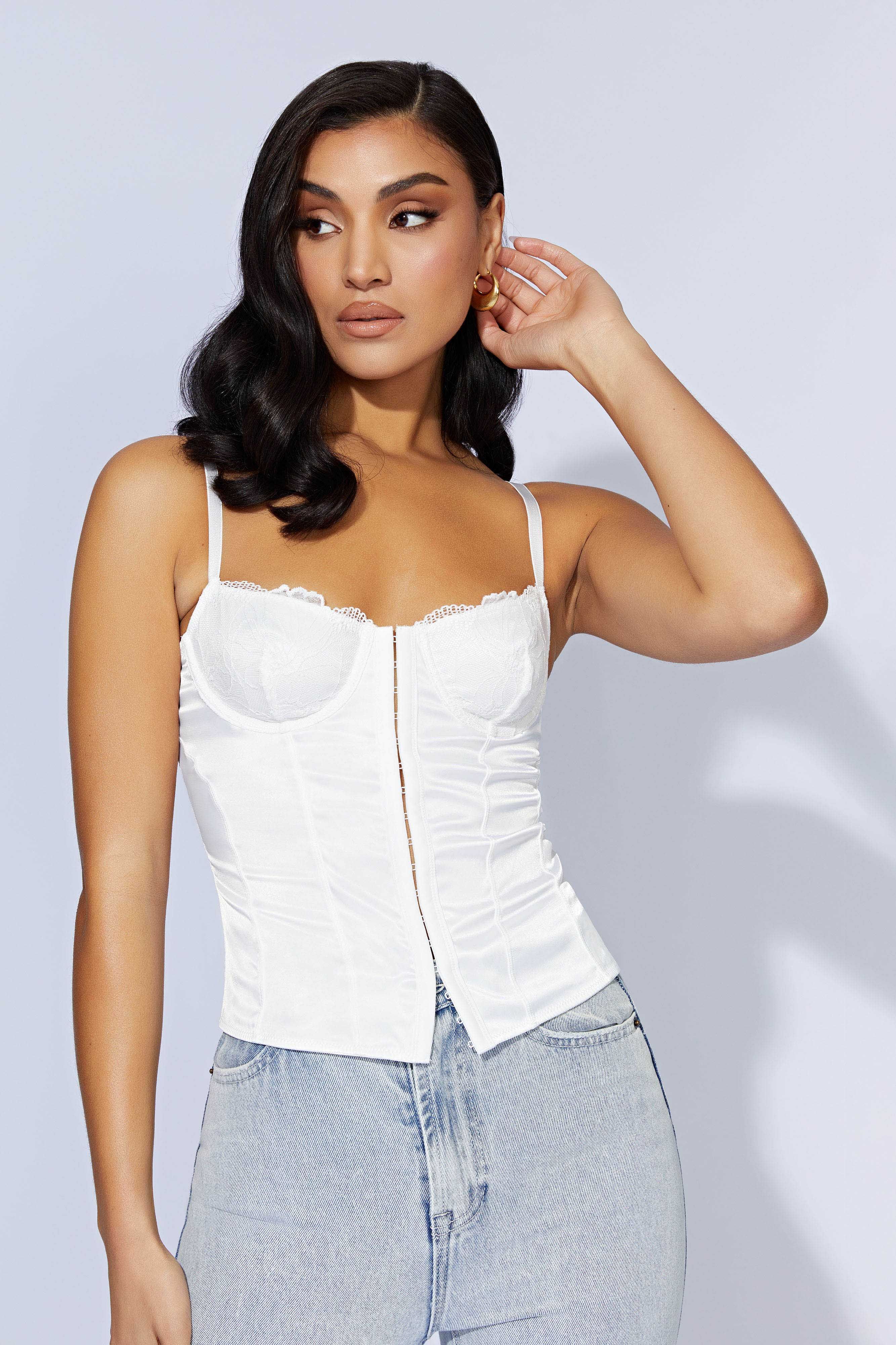 Claudia Lace Satin Bustier Corset - White sold by Meshki product image thumbnail 7