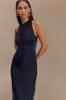 Priya Slinky Ruched Halter Maxi Dress - Navy sold by Meshki