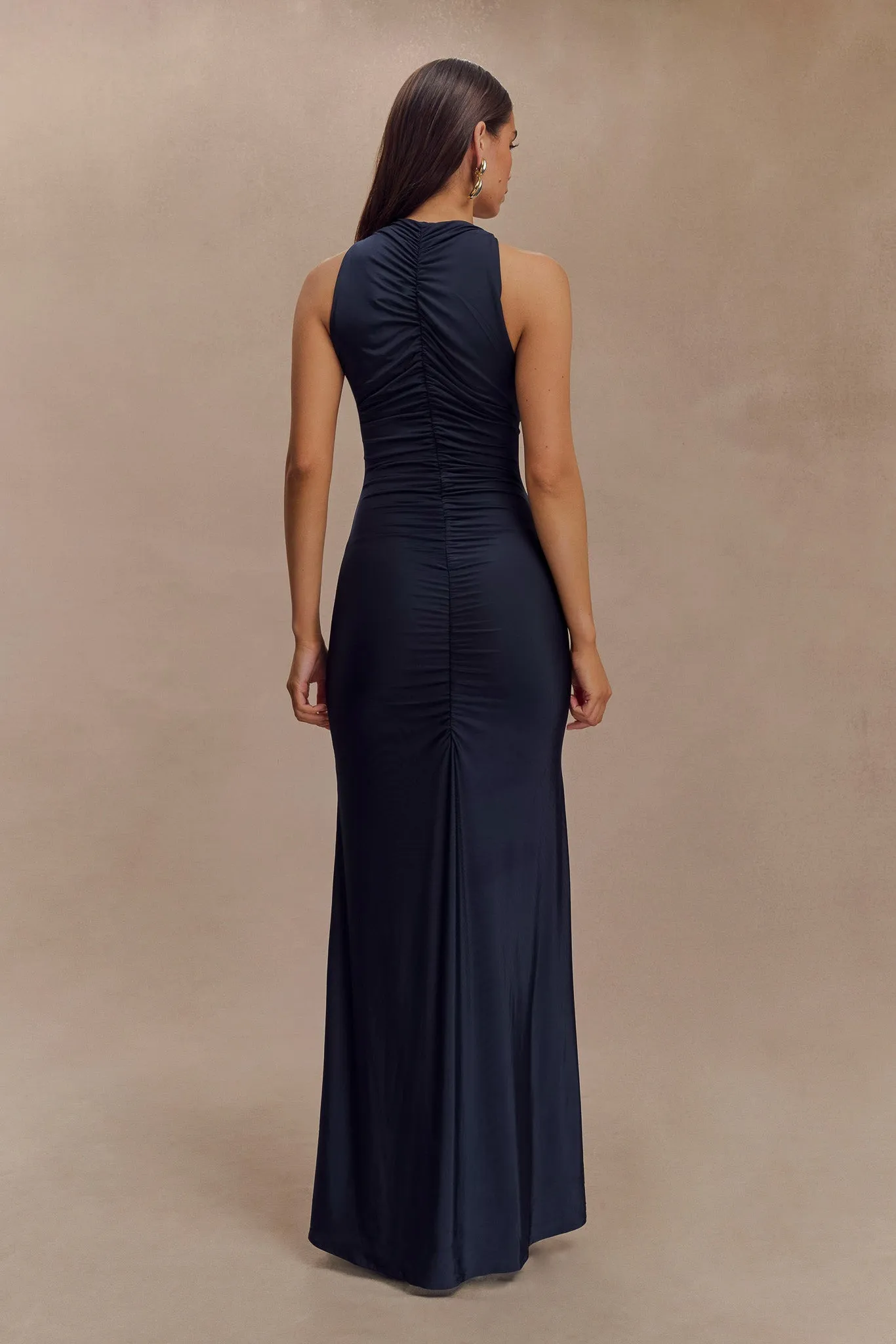 Priya Slinky Ruched Halter Maxi Dress - Navy sold by Meshki product image thumbnail 2
