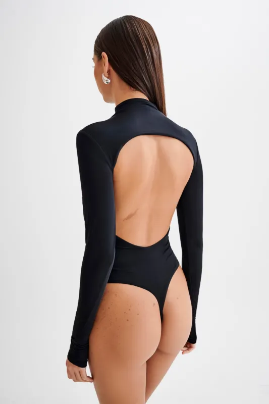Elani Slinky High Neck Bodysuit - Black sold by Meshki