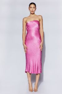 Mischa Strapless Midi Dress With Lace Detailing - Pink sold by Meshki