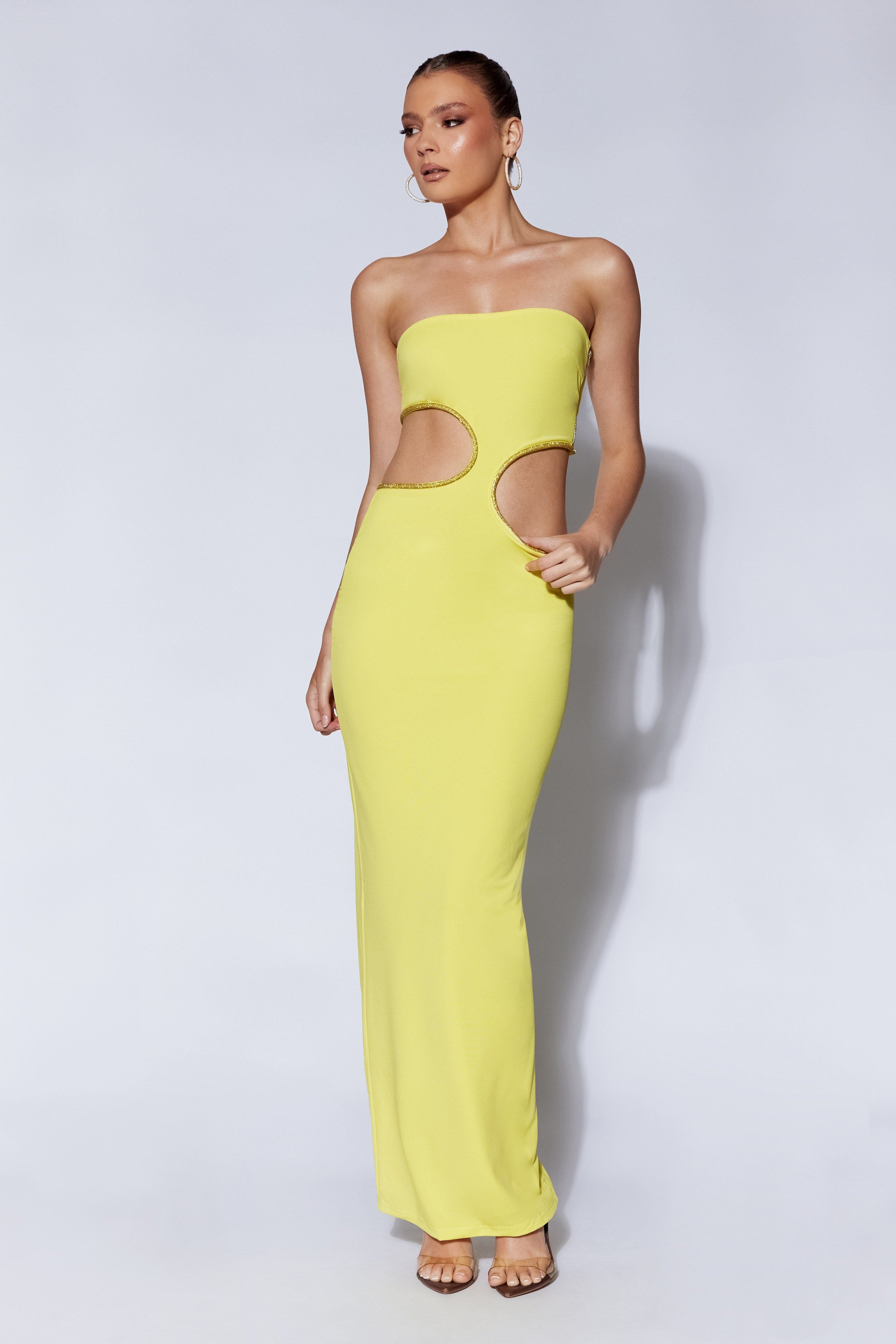 Jaden Strapless Cut Out Maxi Dress - Chartreuse sold by Meshki product image thumbnail 4