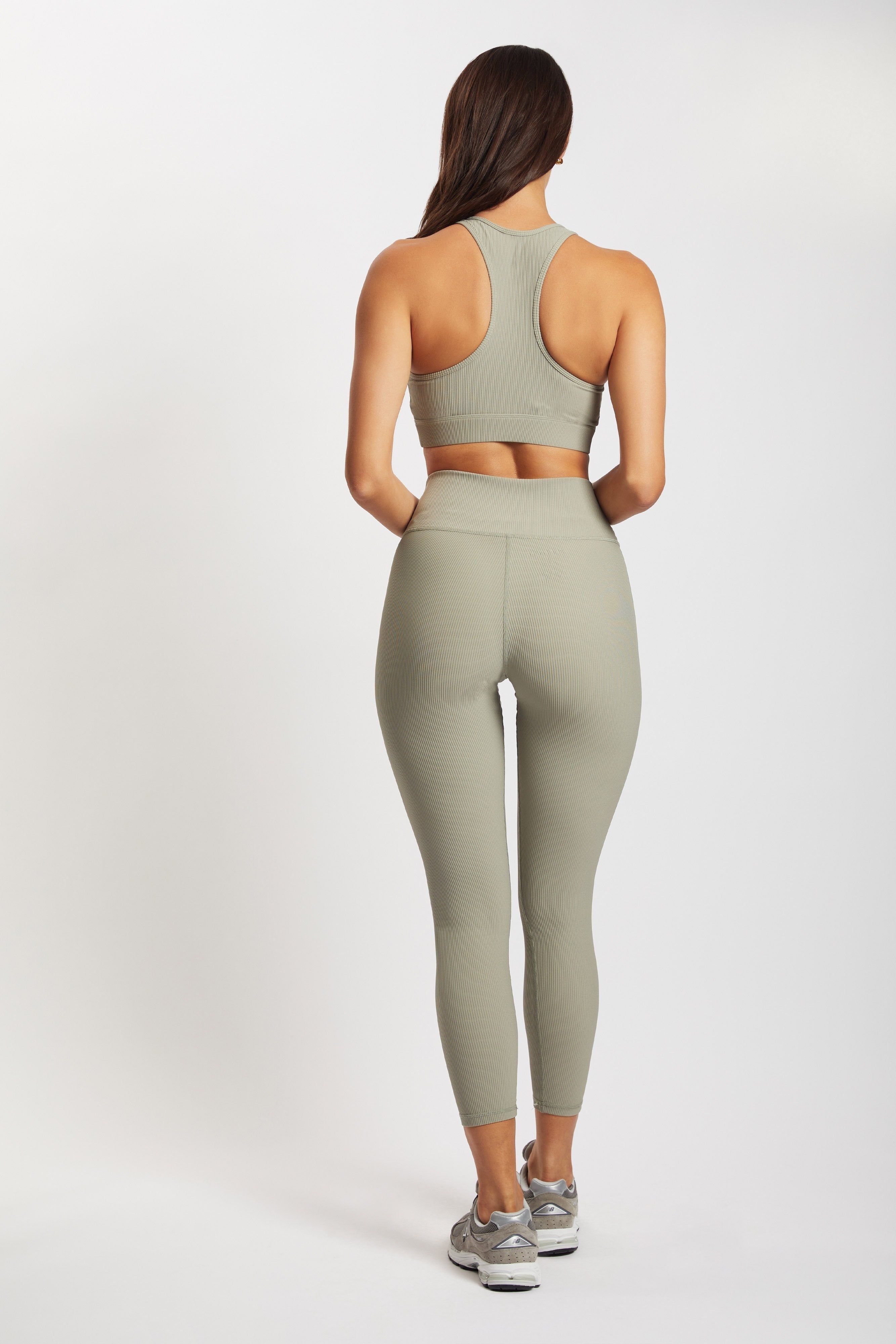 Kenia Ribbed Halter Sports Bra - Sage sold by Meshki product image thumbnail 2