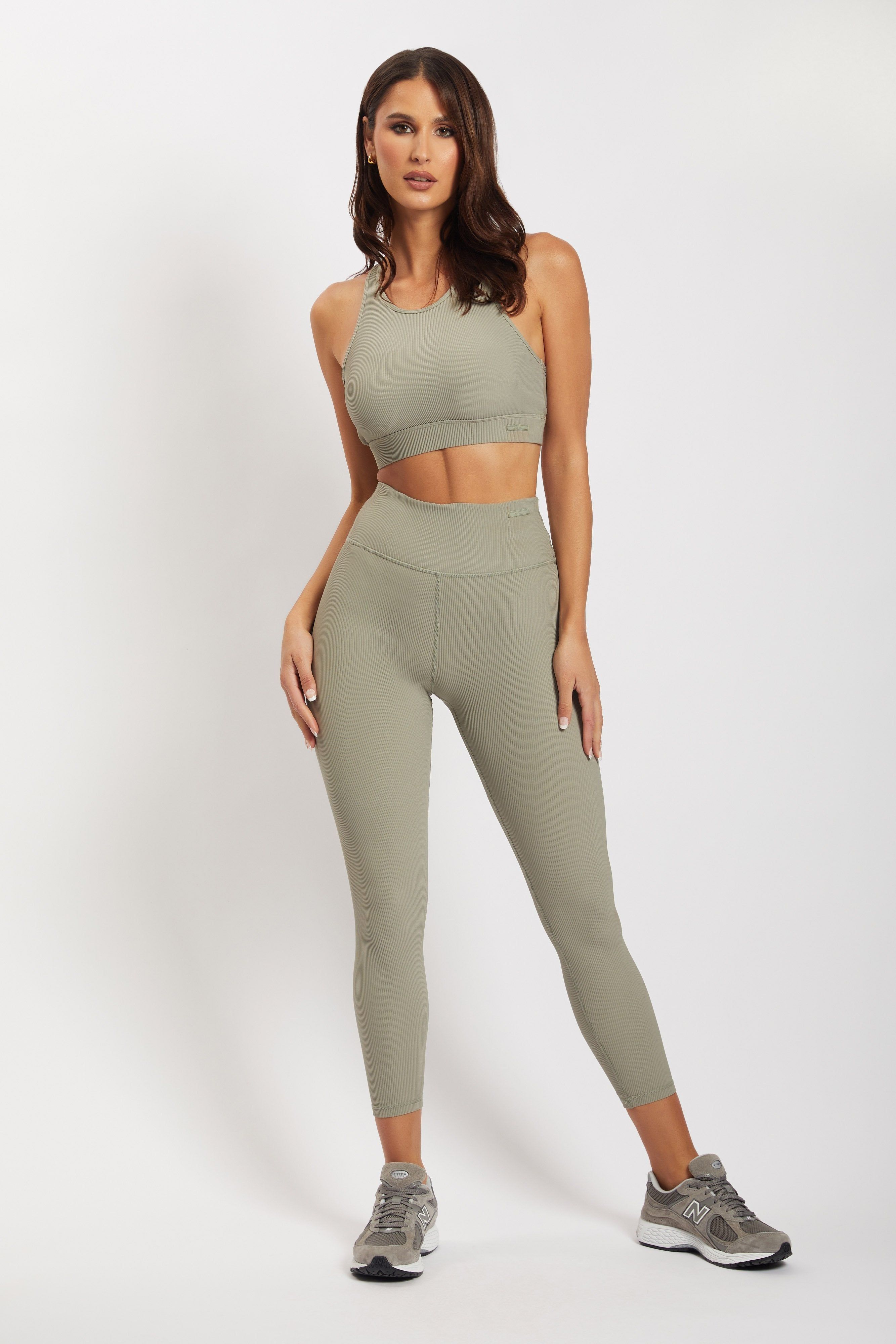 Kenia Ribbed Halter Sports Bra - Sage sold by Meshki product image thumbnail 9