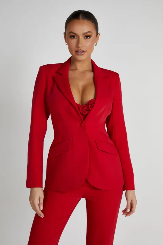 Helda Fitted Cinched Waist Blazer - Red sold by Meshki