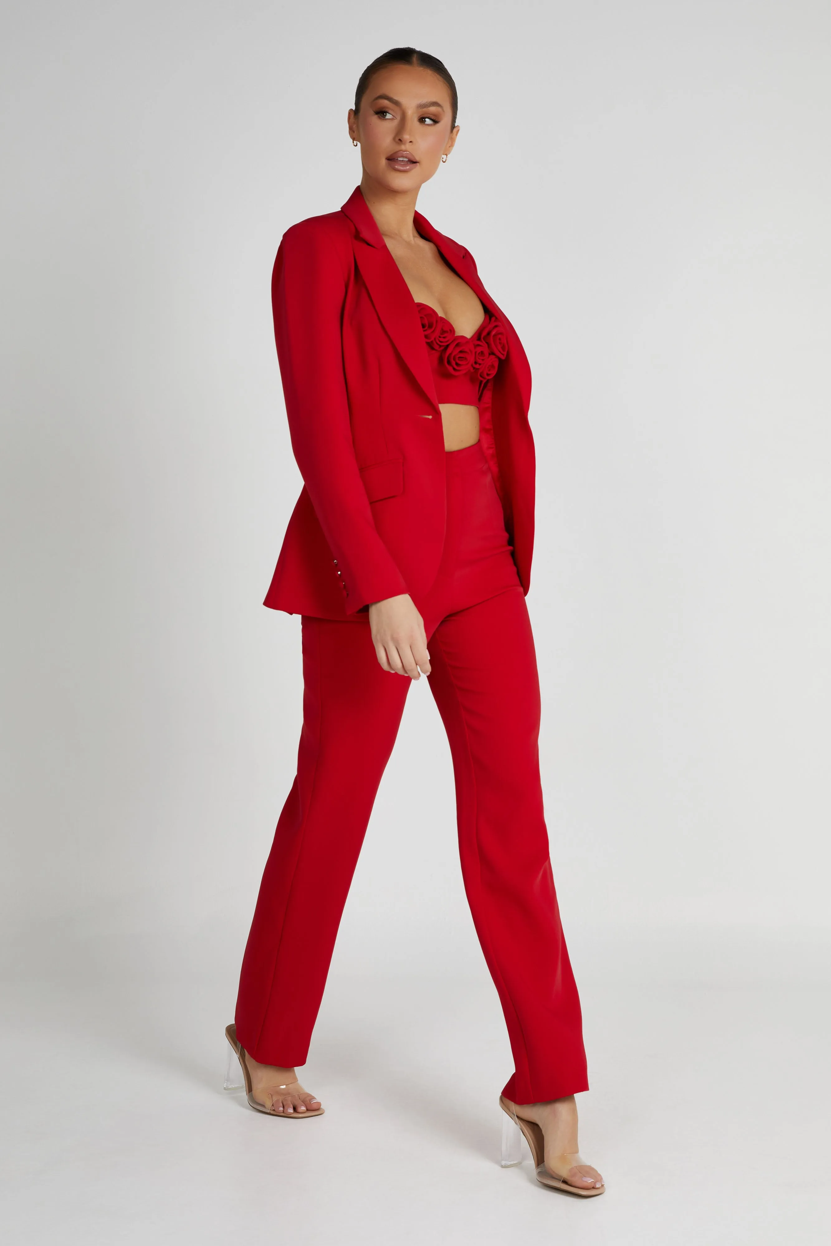 Helda Fitted Cinched Waist Blazer - Red sold by Meshki product image thumbnail 5