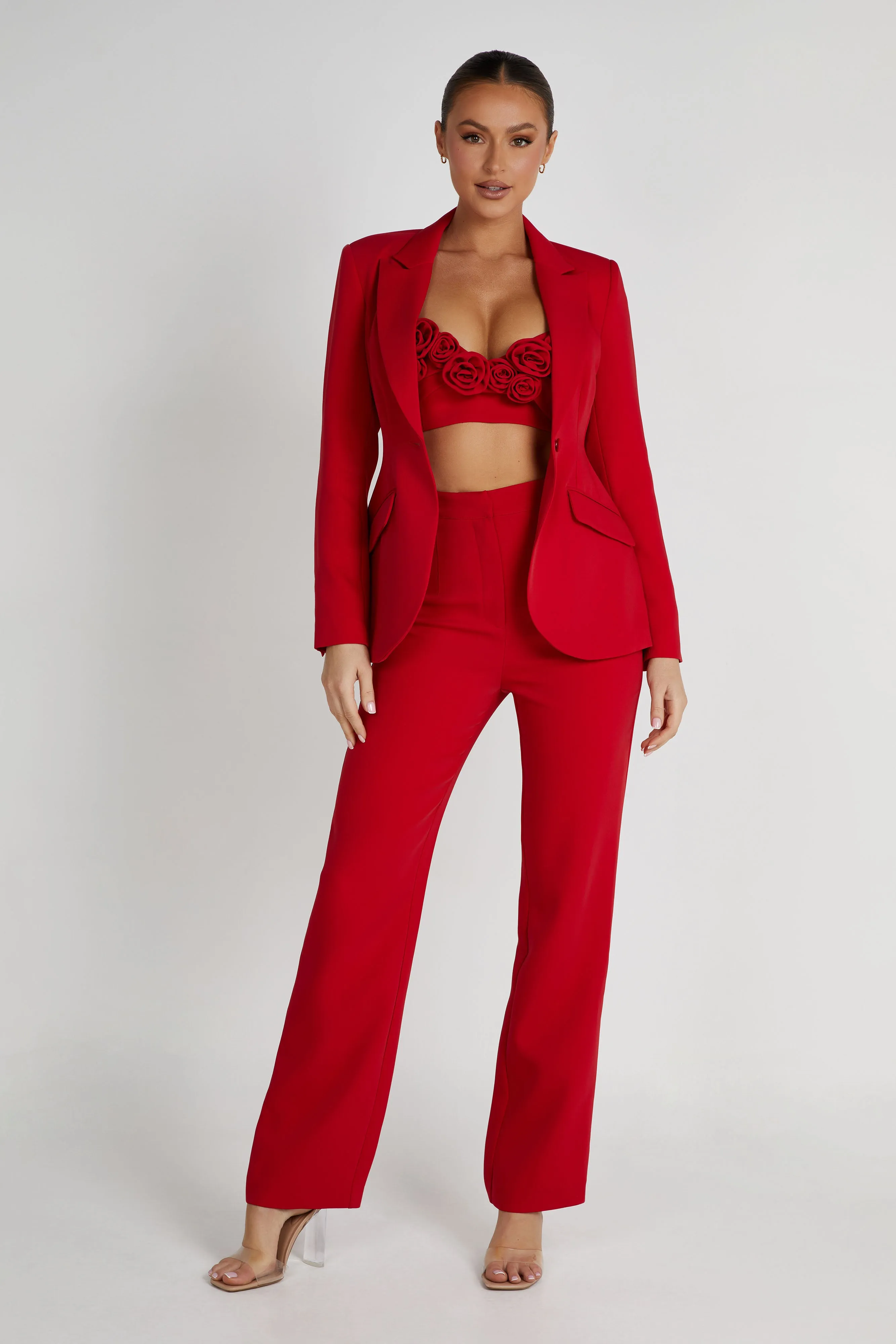 Helda Fitted Cinched Waist Blazer - Red sold by Meshki product image thumbnail 3