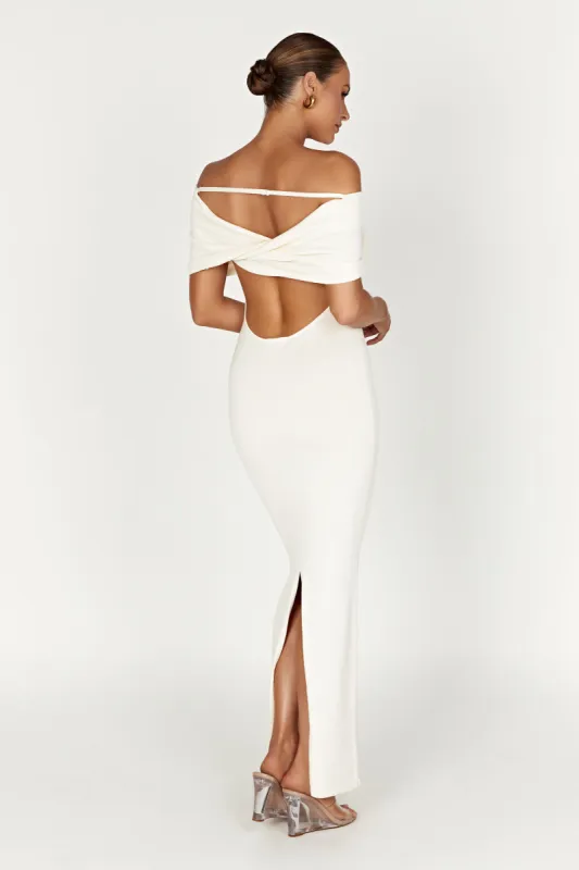 Terese Off Shoulder Knit Maxi Dress - Cream sold by Meshki