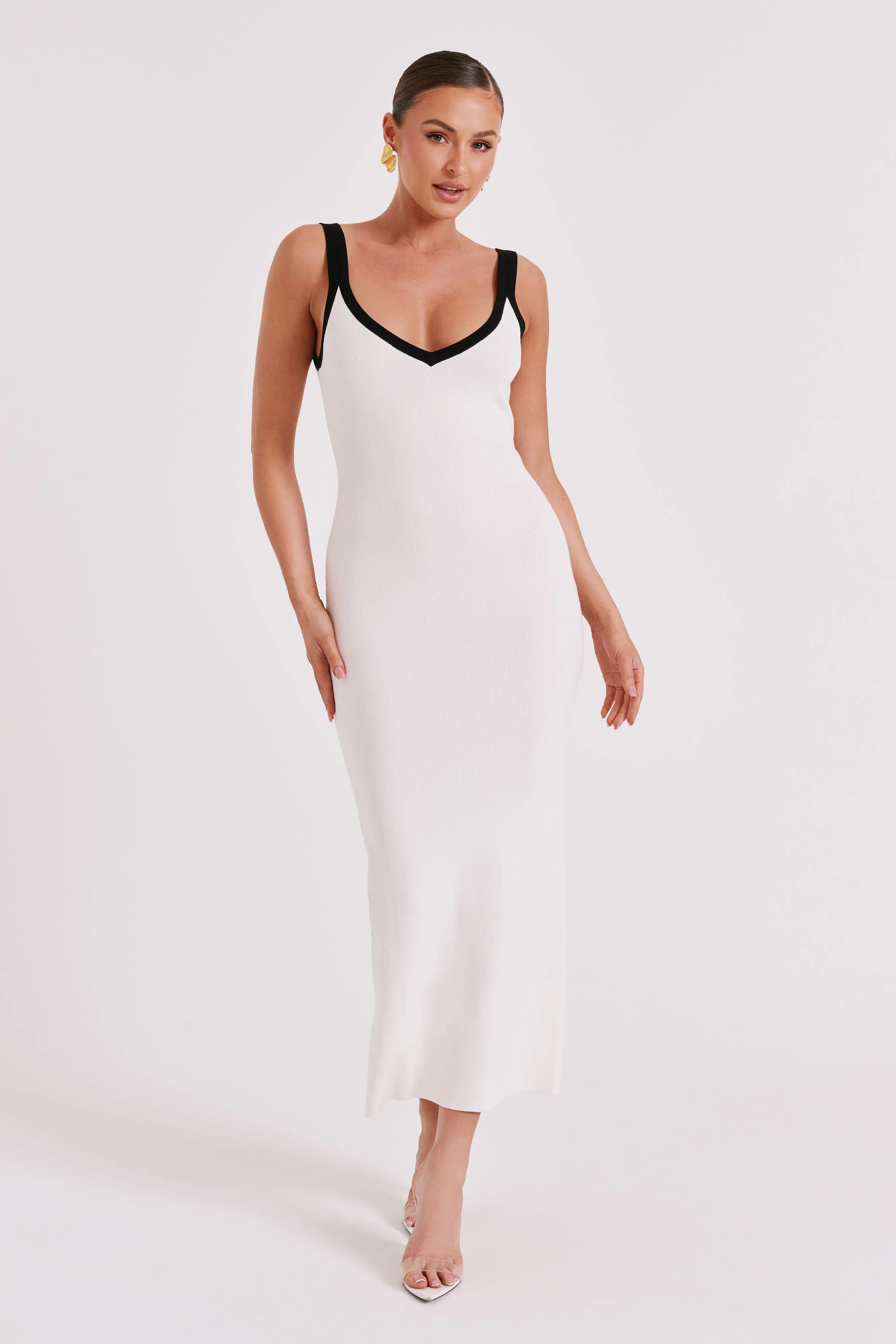 Debbi Contrast Knit Midi Dress - White sold by Meshki product image thumbnail 4