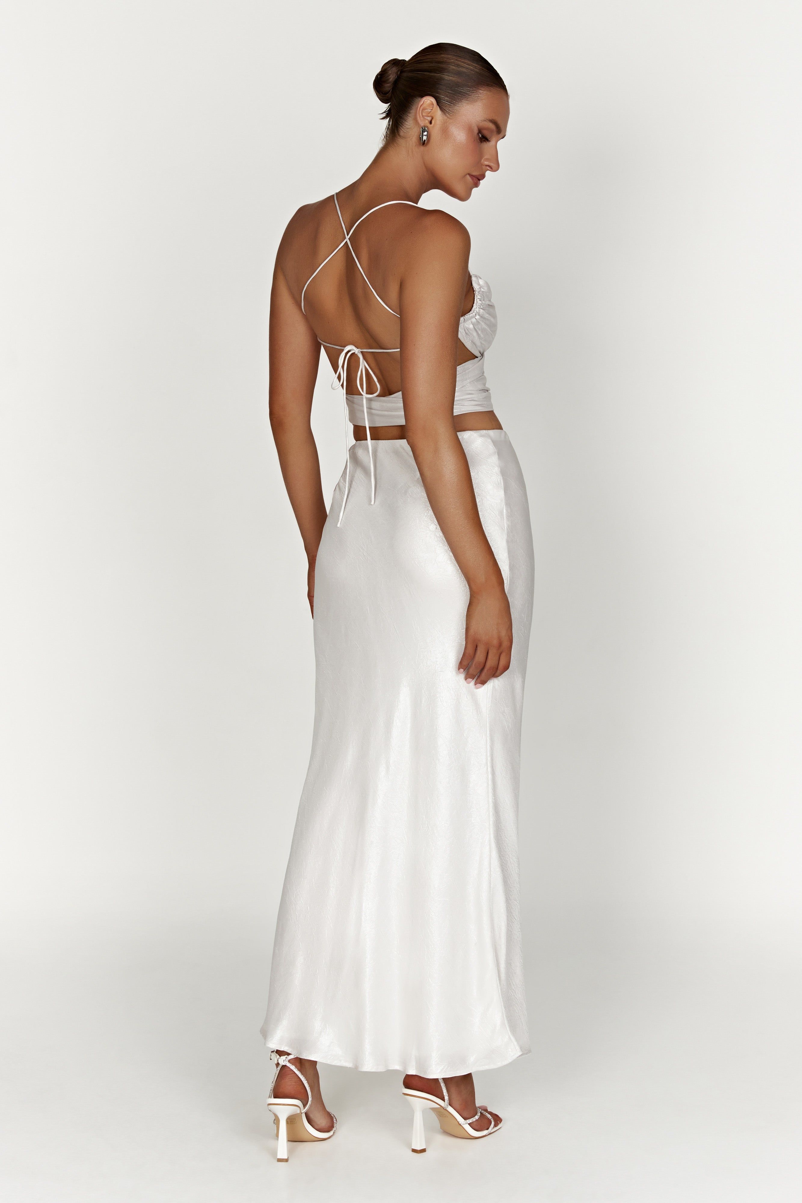 Raine Satin Maxi Skirt - Pearl sold by Meshki product image thumbnail 4