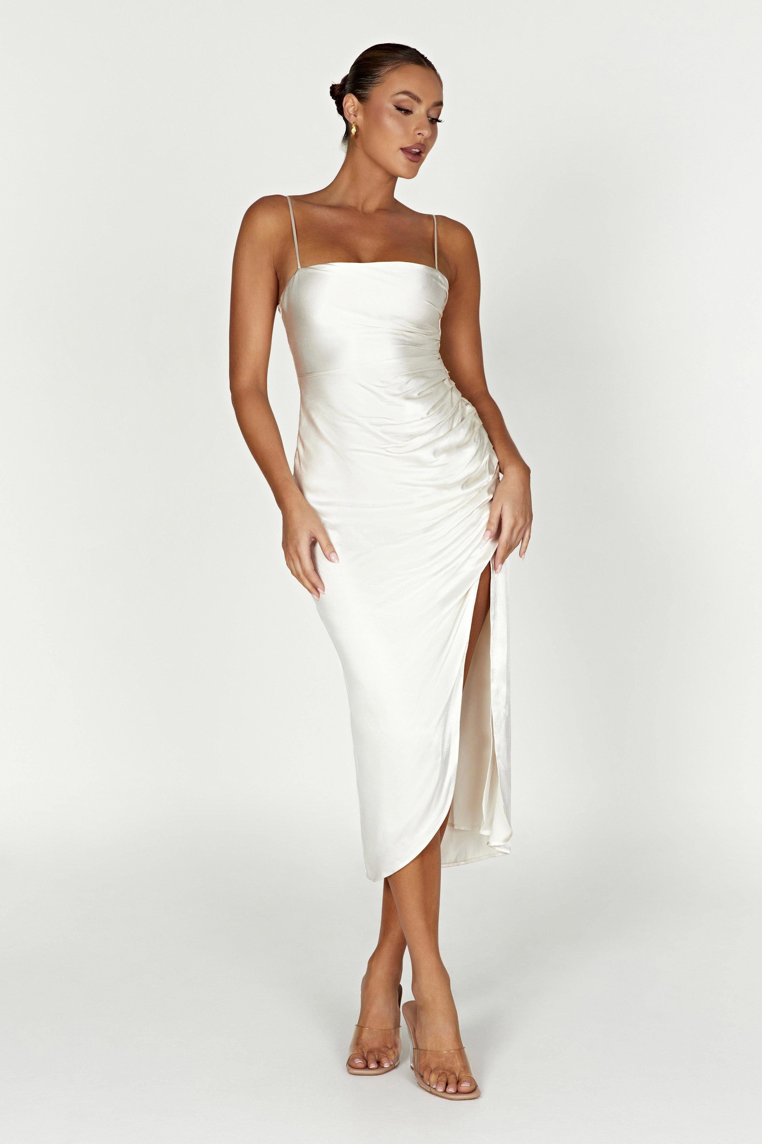 Claudette Satin Drape Midi Dress - Ivory sold by Meshki product image thumbnail 5