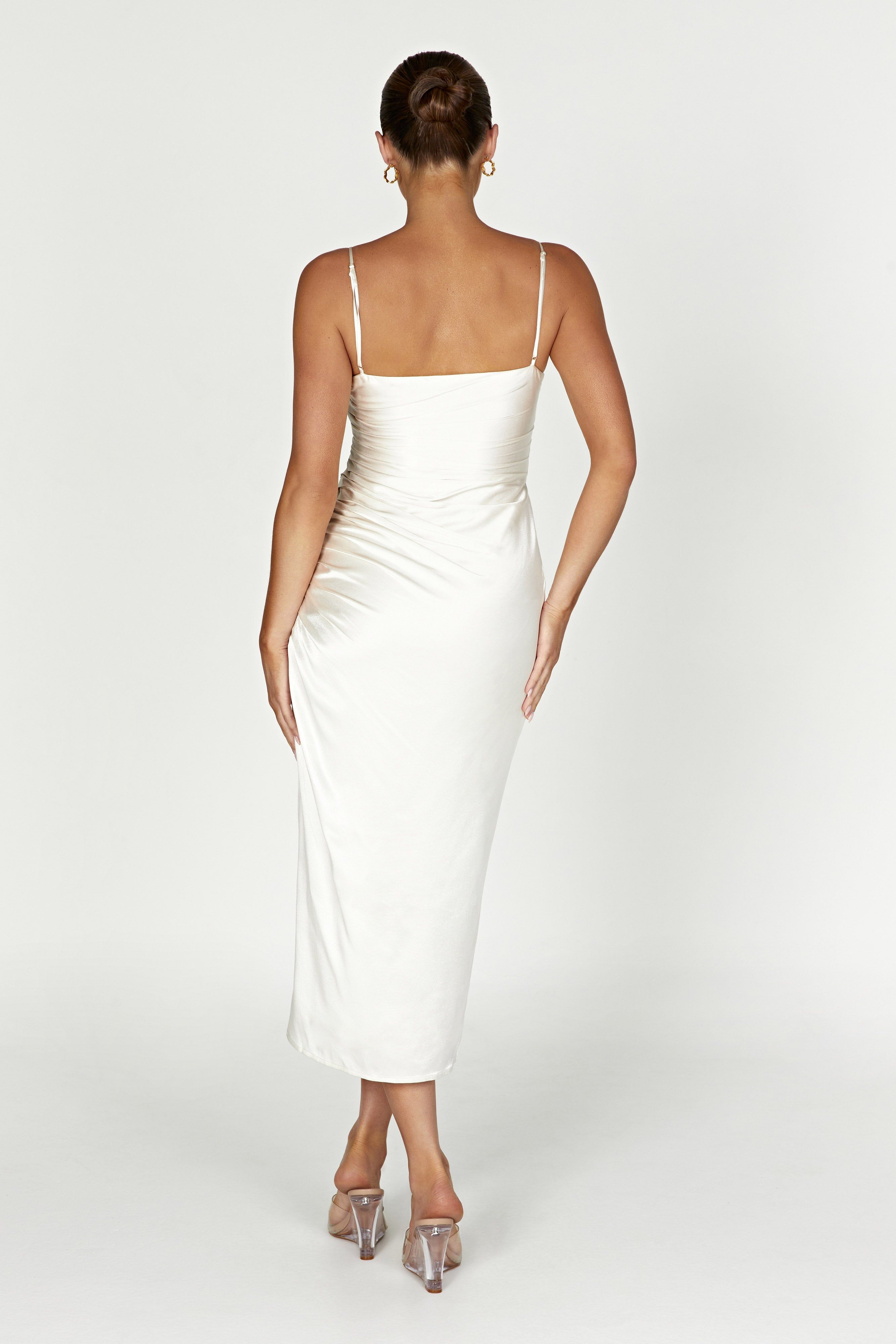 Claudette Satin Drape Midi Dress - Ivory sold by Meshki product image thumbnail 2