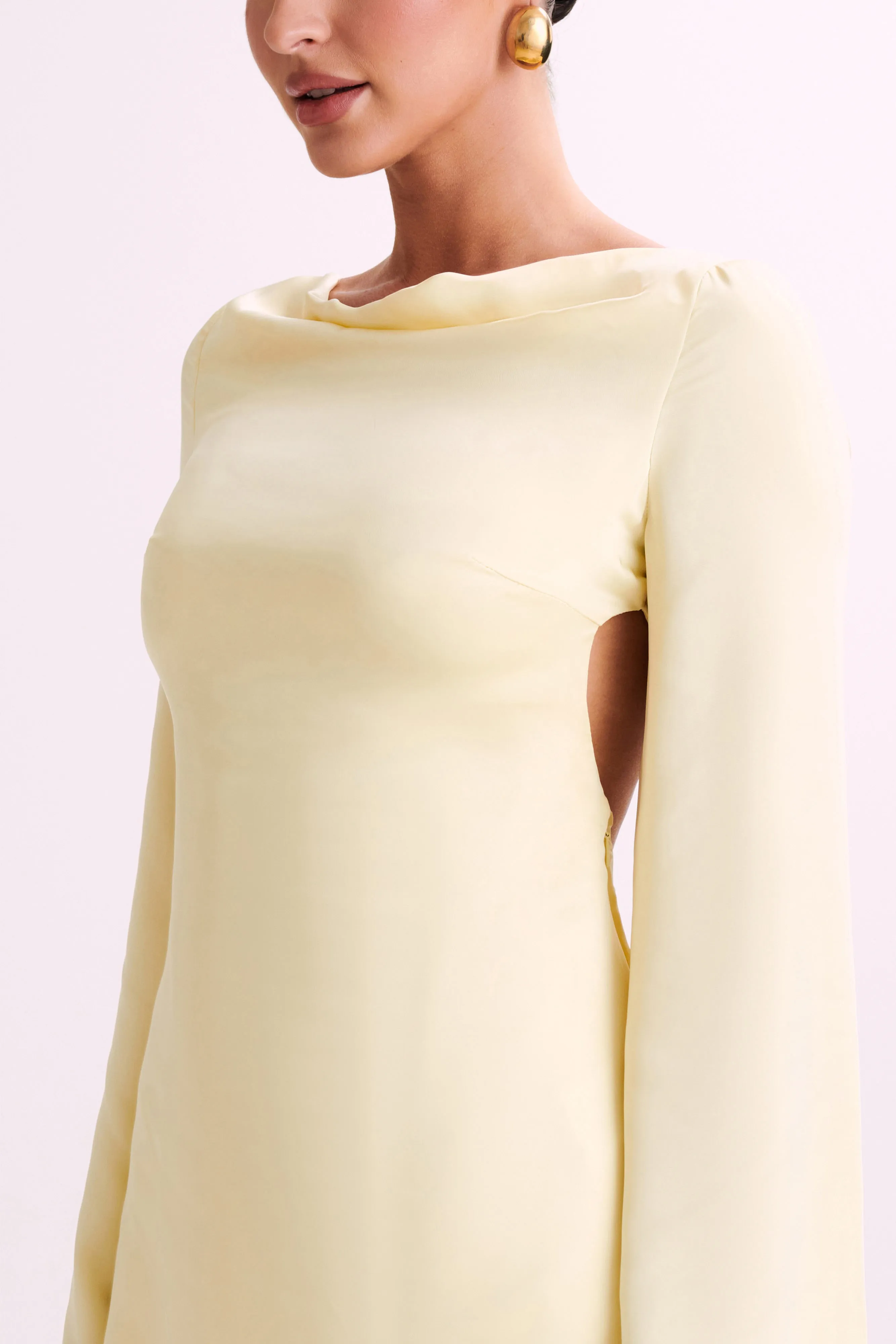 Ariana Satin Mini Dress With Cowl - Lemon sold by Meshki product image thumbnail 4