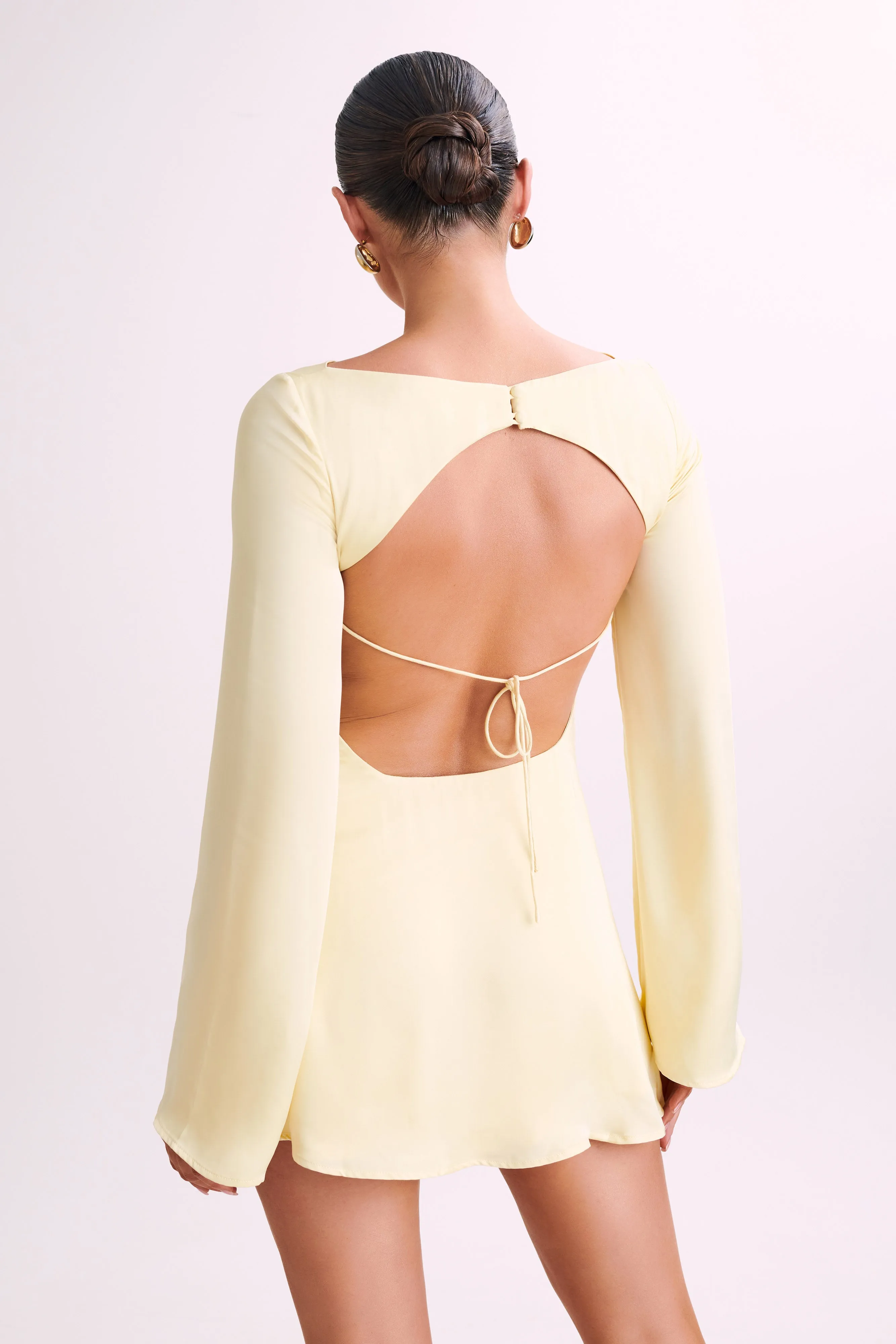 Ariana Satin Mini Dress With Cowl - Lemon sold by Meshki product image thumbnail 2