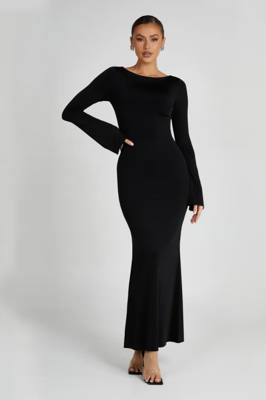 Tarna Slinky Fishtail Maxi Dress - Black sold by Meshki