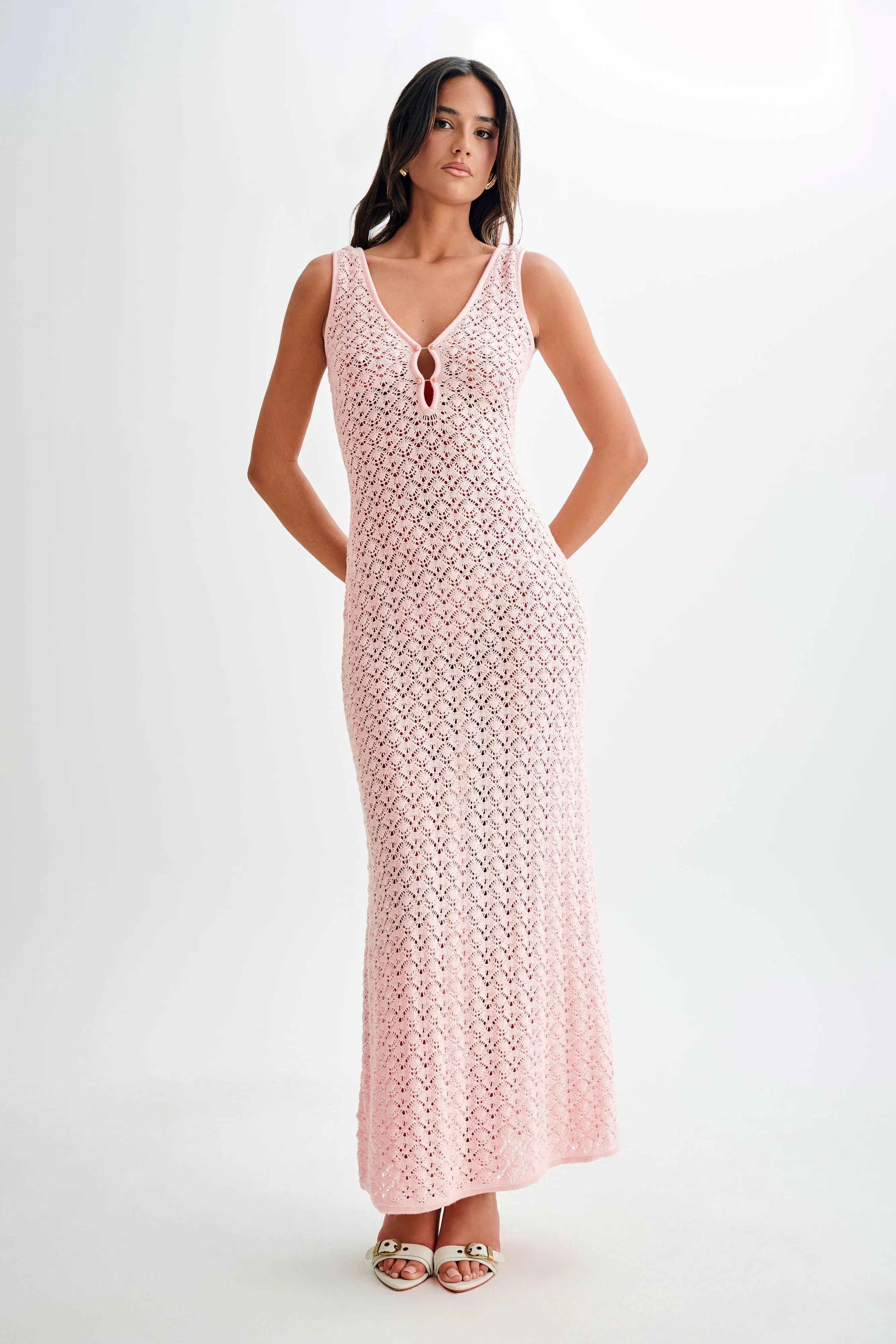 Carter Crochet Sleeveless Maxi Dress - Powder Pink sold by Meshki product image thumbnail 4