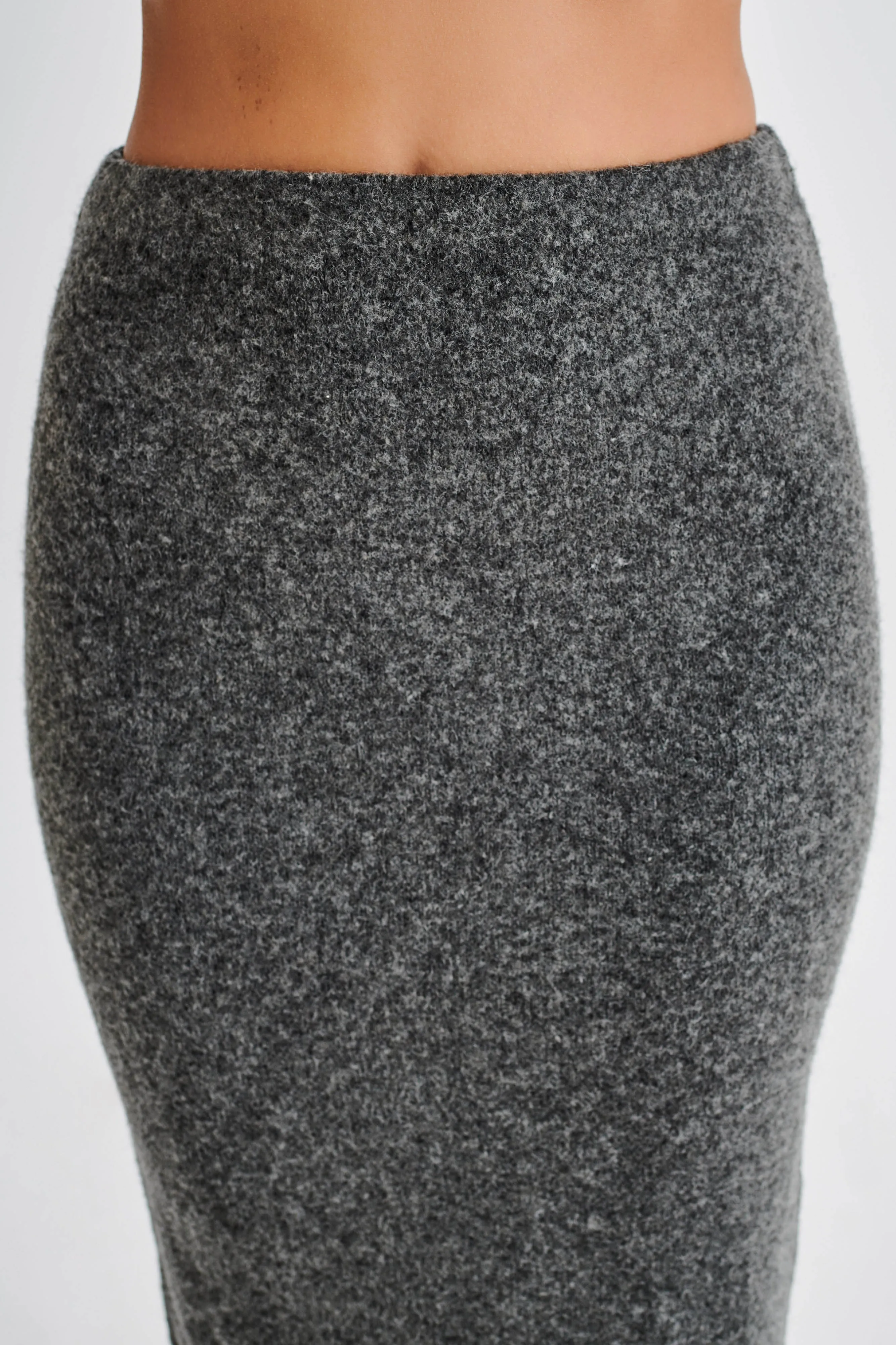 Genevieve Asymmetrical Knit Midi Skirt - Charcoal sold by Meshki product image thumbnail 3