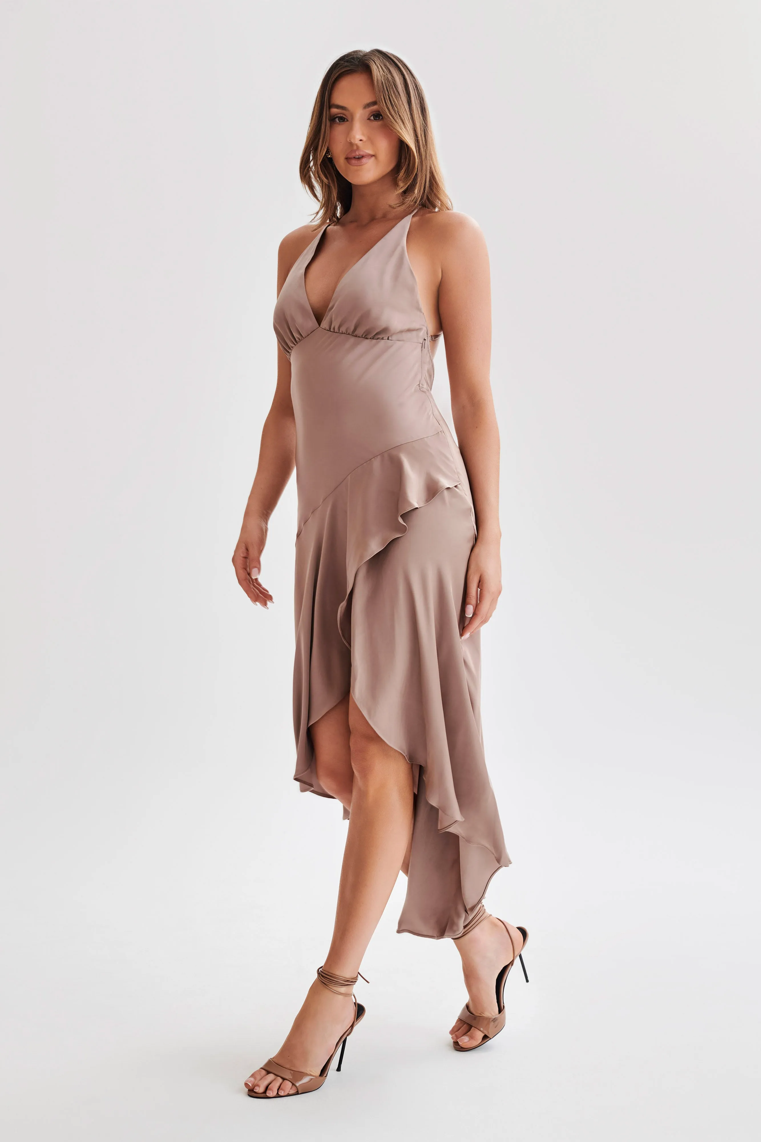 Casey Satin Midi Dress - Mocha sold by Meshki product image thumbnail 4