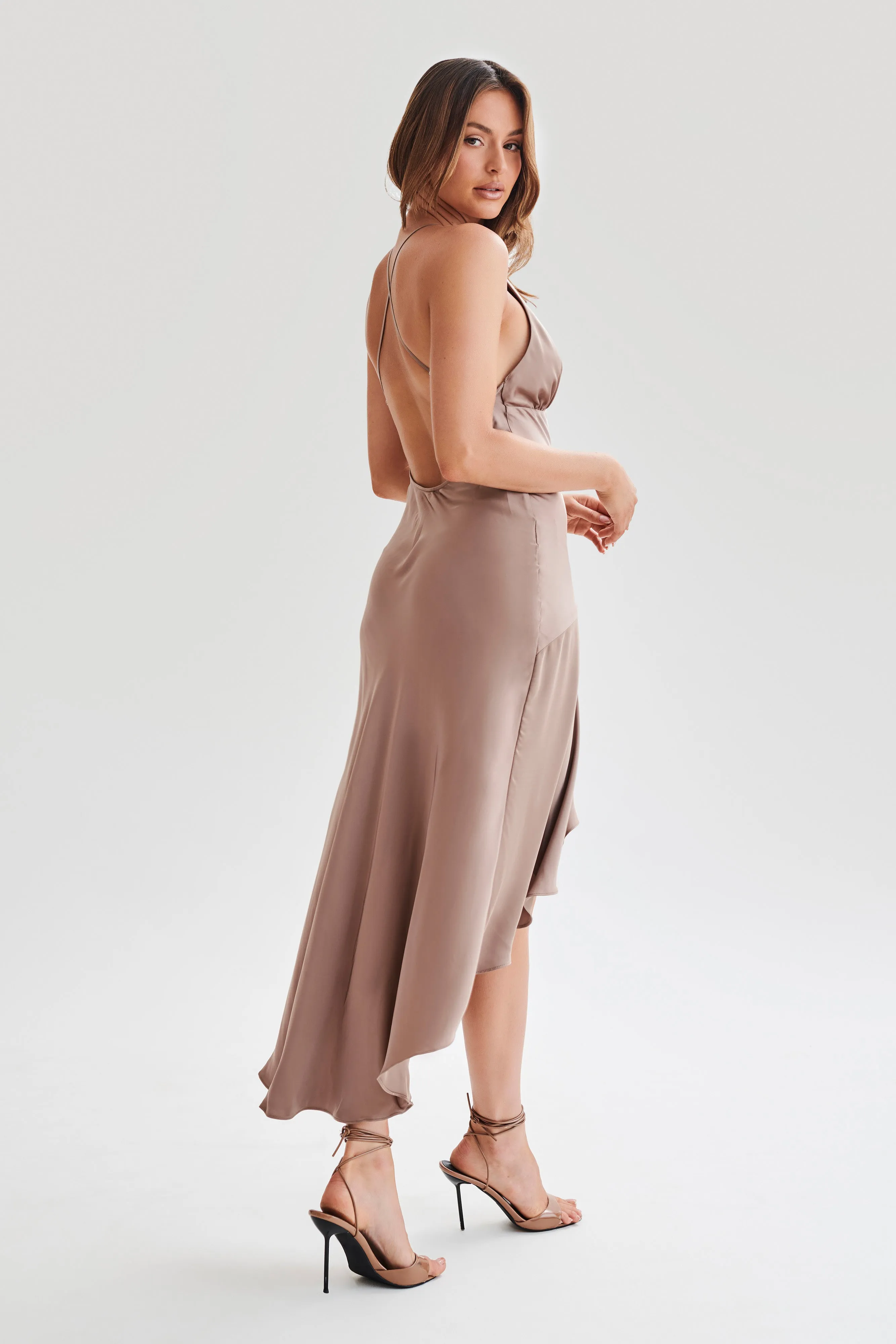 Casey Satin Midi Dress - Mocha sold by Meshki product image thumbnail 5