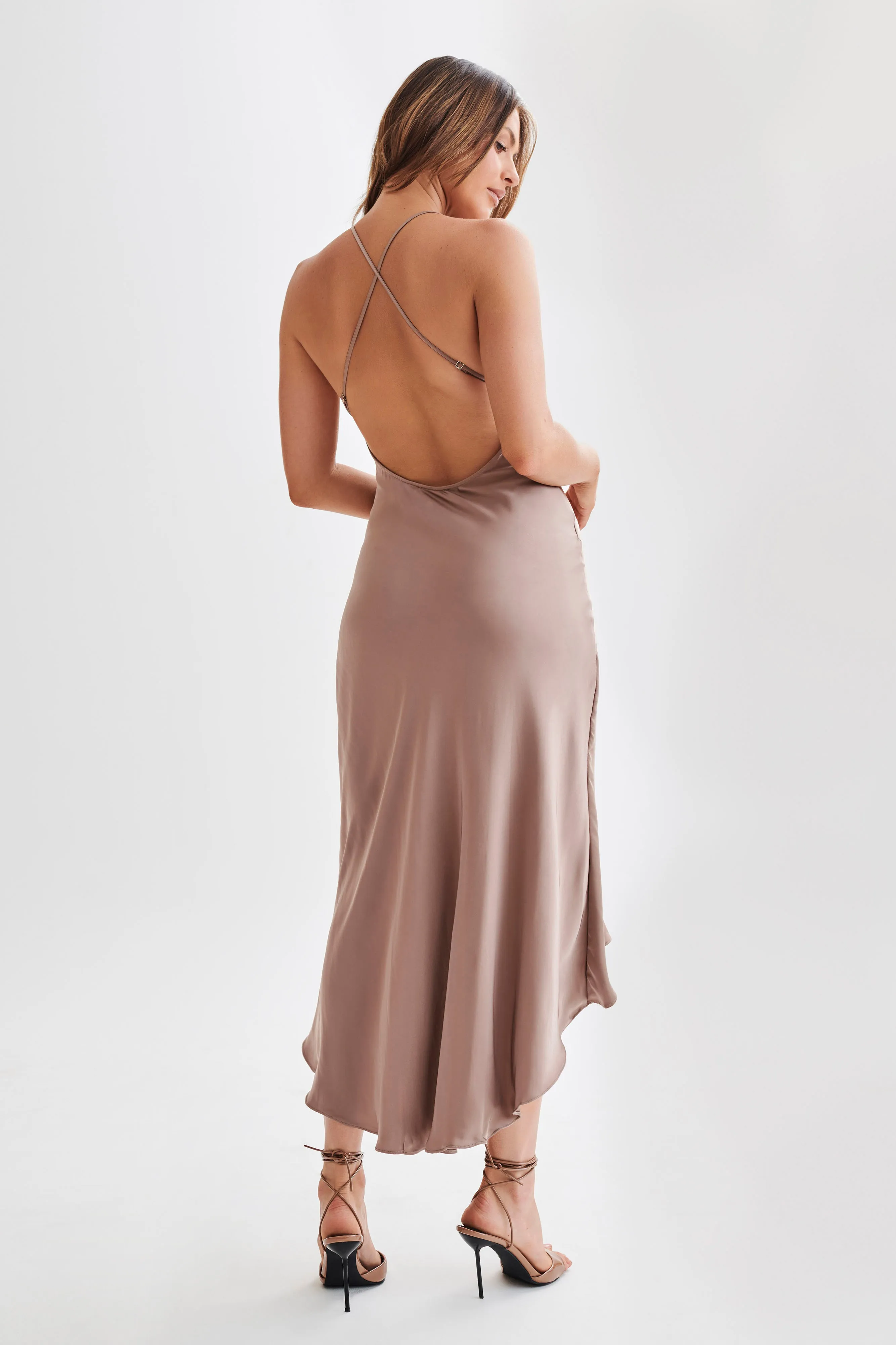 Casey Satin Midi Dress - Mocha sold by Meshki product image thumbnail 3