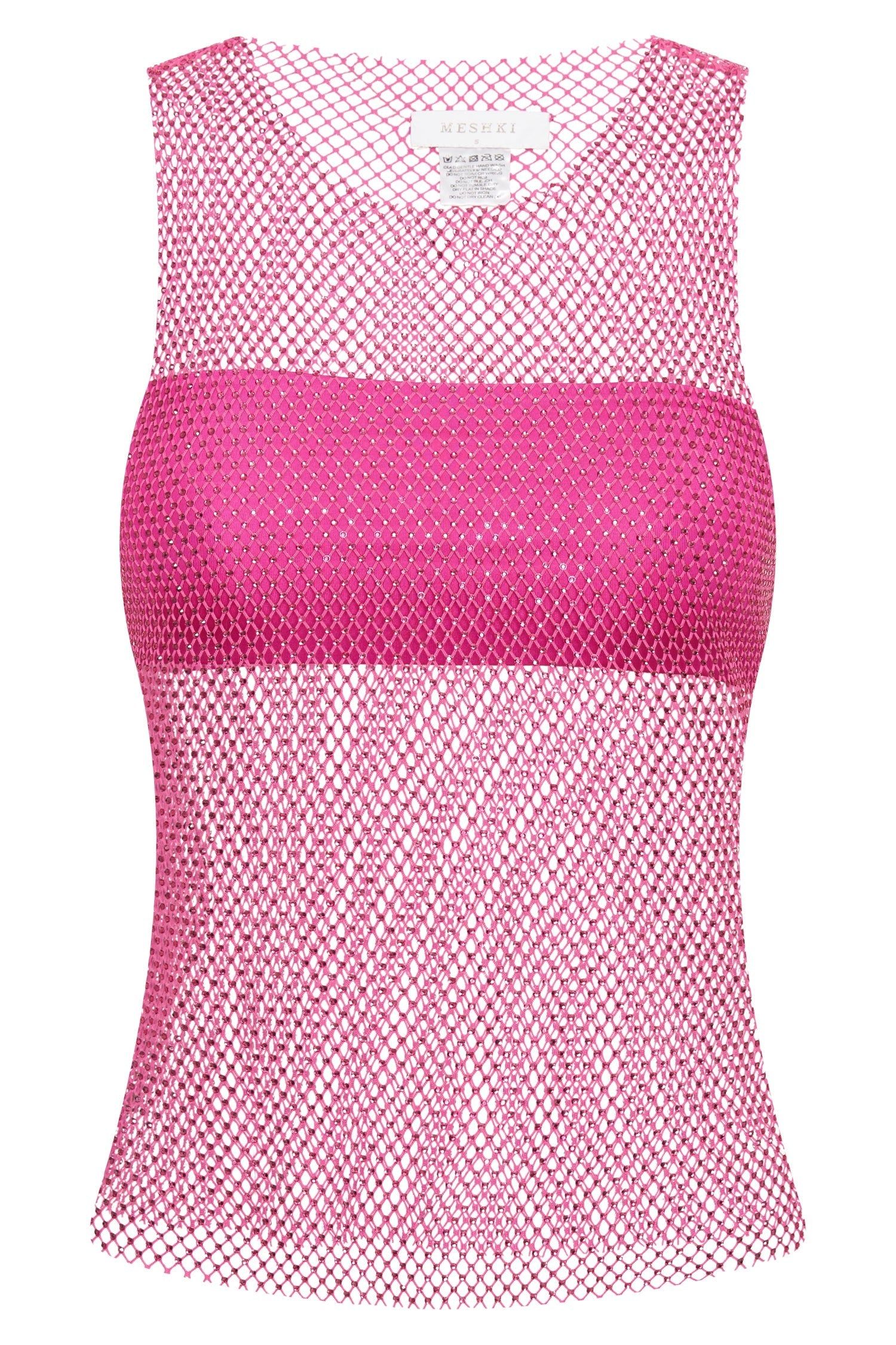 Emerson Diamante Mesh Tank Top - Rose Pink sold by Meshki product image thumbnail 10