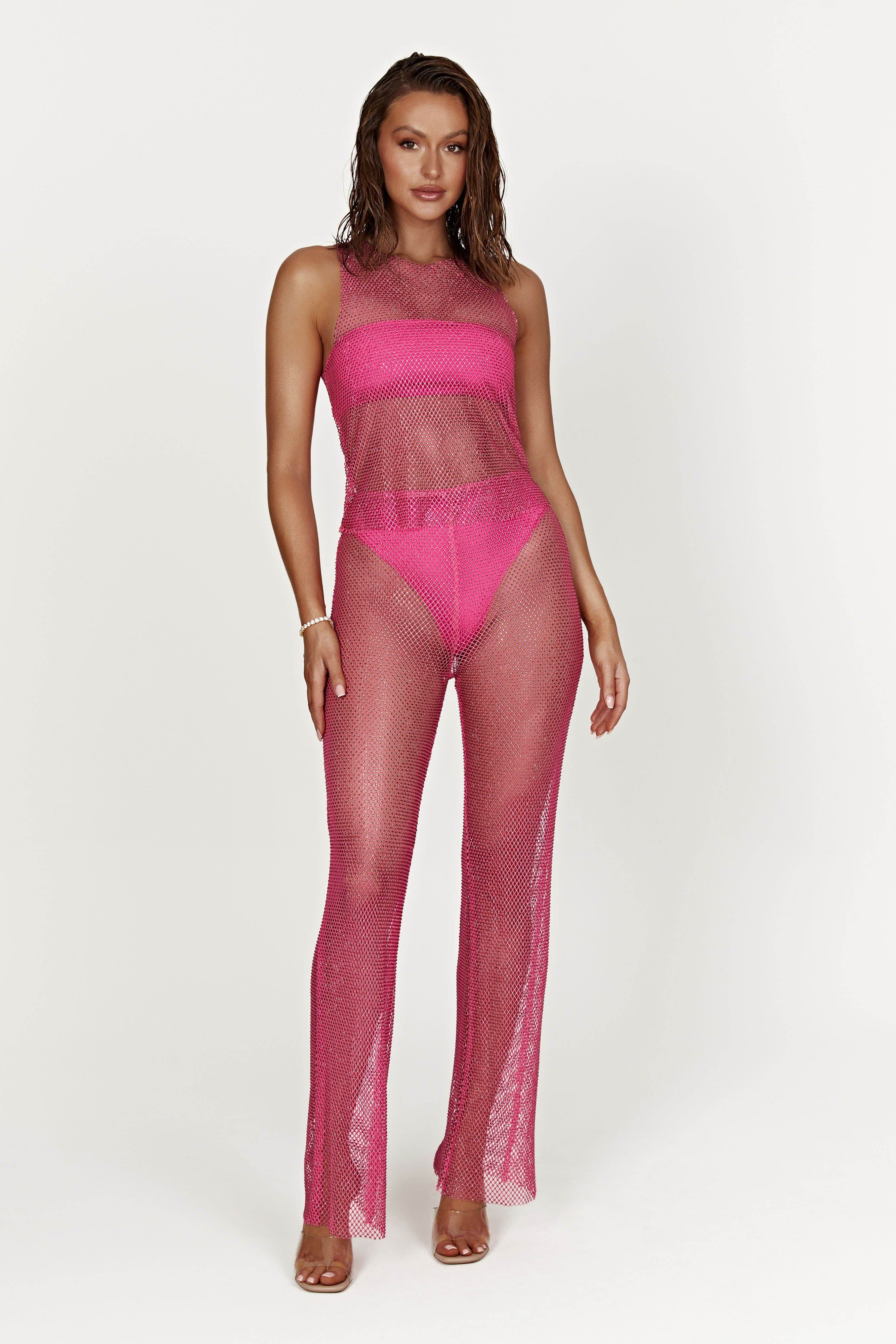 Emerson Diamante Mesh Tank Top - Rose Pink sold by Meshki product image thumbnail 9