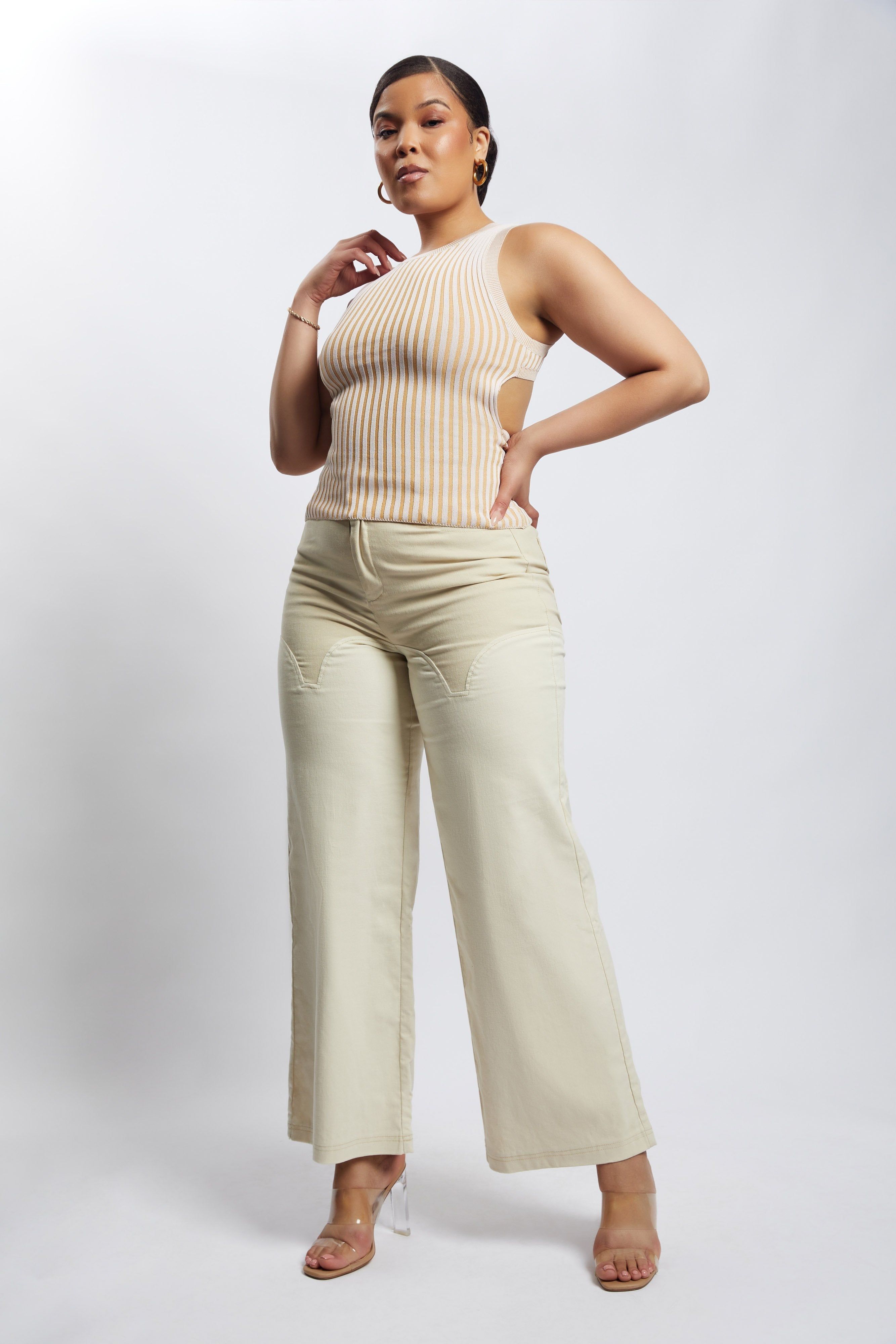 Sonia Contrast Wideleg Cargo Pants - Sand sold by Meshki product image thumbnail 7