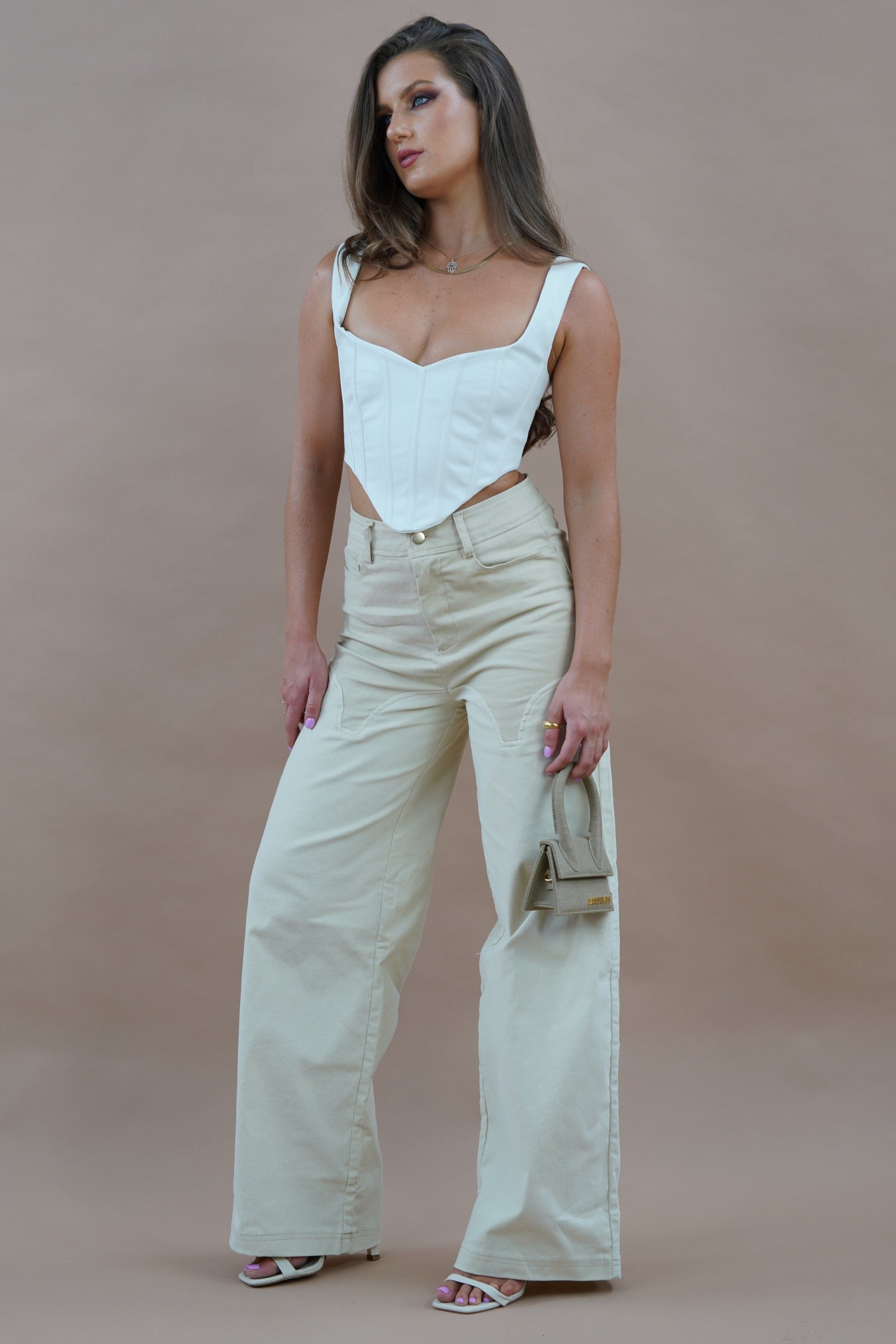Sonia Contrast Wideleg Cargo Pants - Sand sold by Meshki