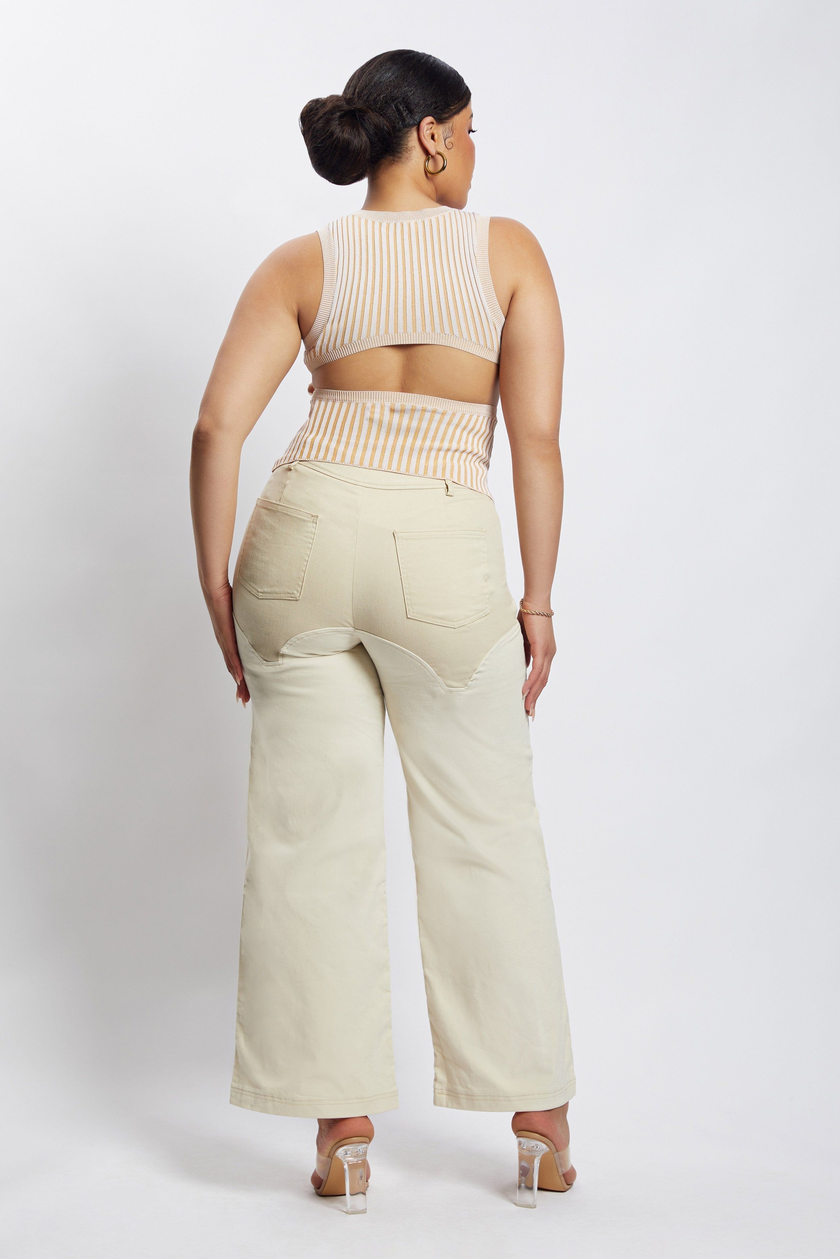 Sonia Contrast Wideleg Cargo Pants - Sand sold by Meshki product image thumbnail 8