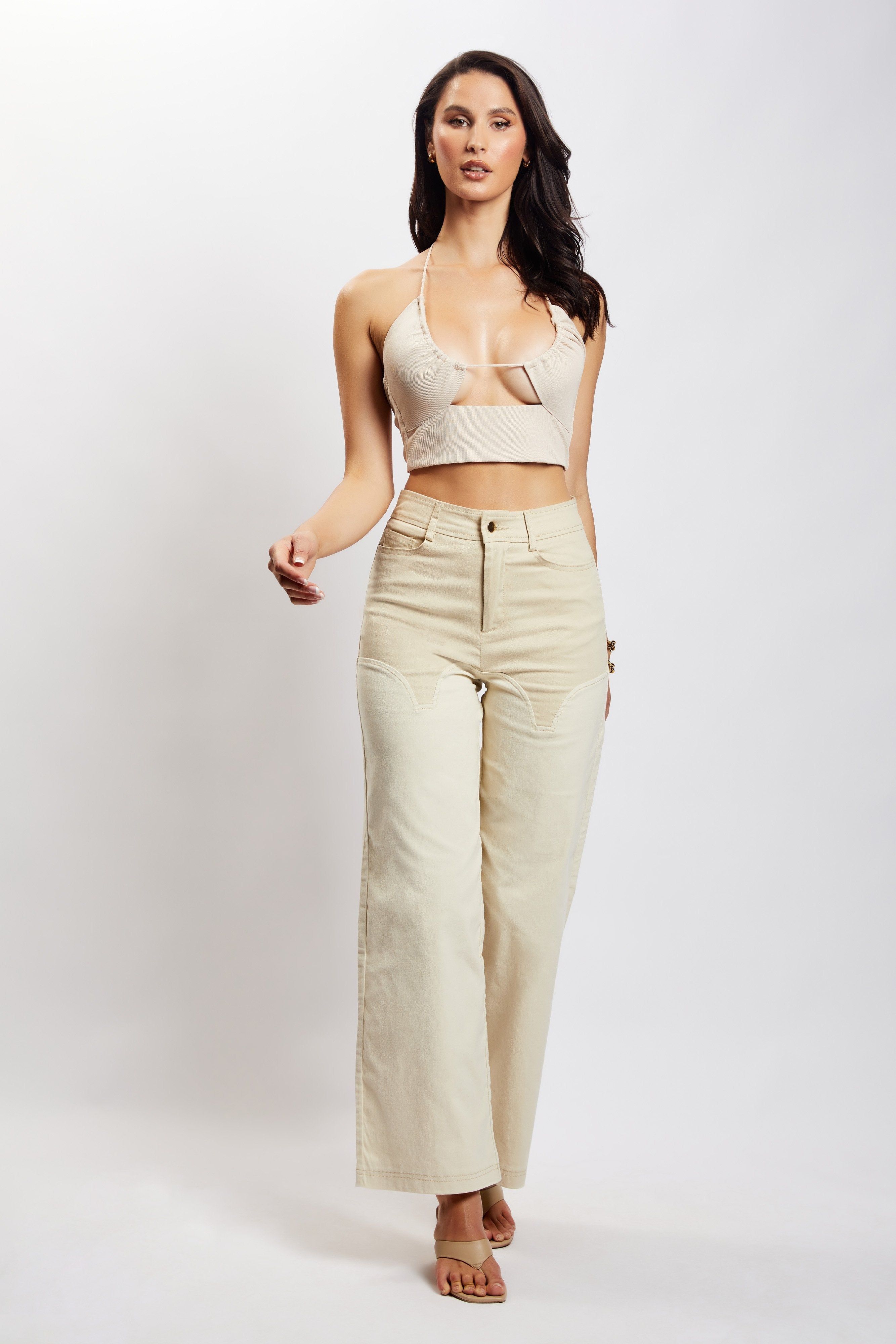 Sonia Contrast Wideleg Cargo Pants - Sand sold by Meshki product image thumbnail 2