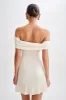 Melina Slinky Off Shoulder Mini Dress - Ivory sold by Meshki