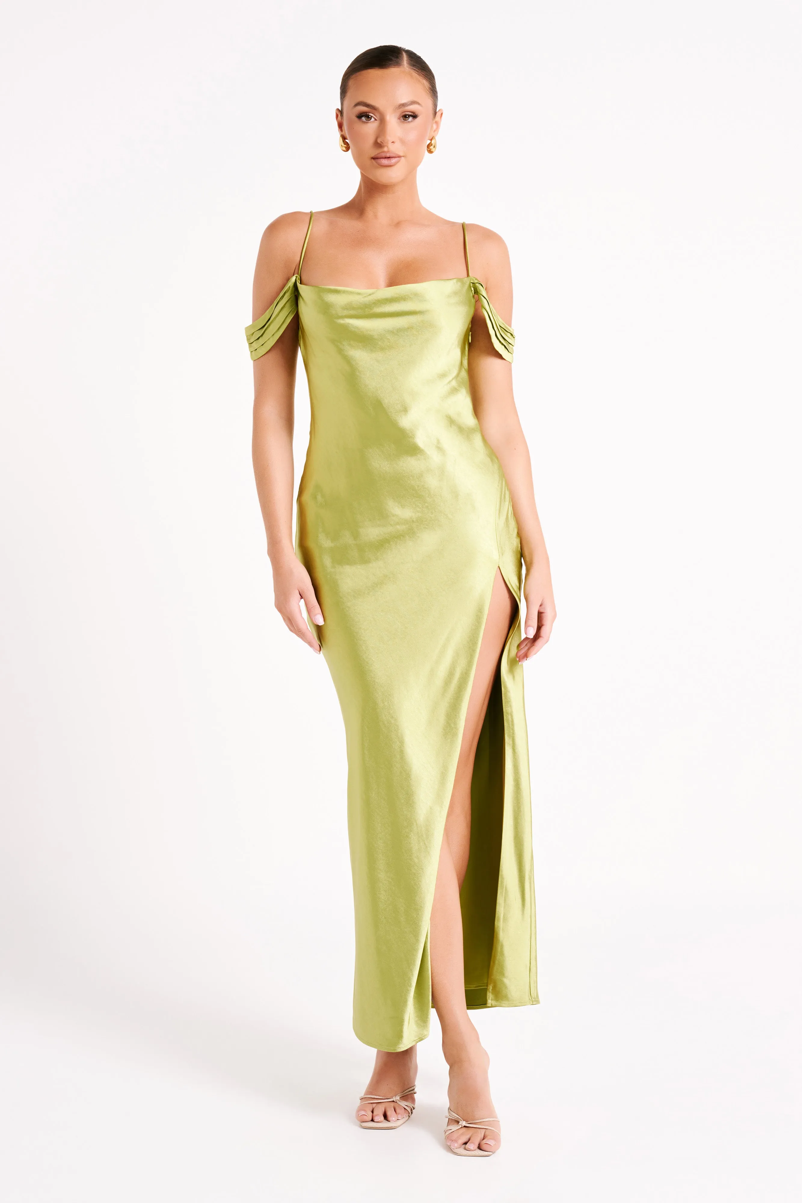 Mariposa Off Shoulder Maxi Dress - Parakeet Green sold by Meshki