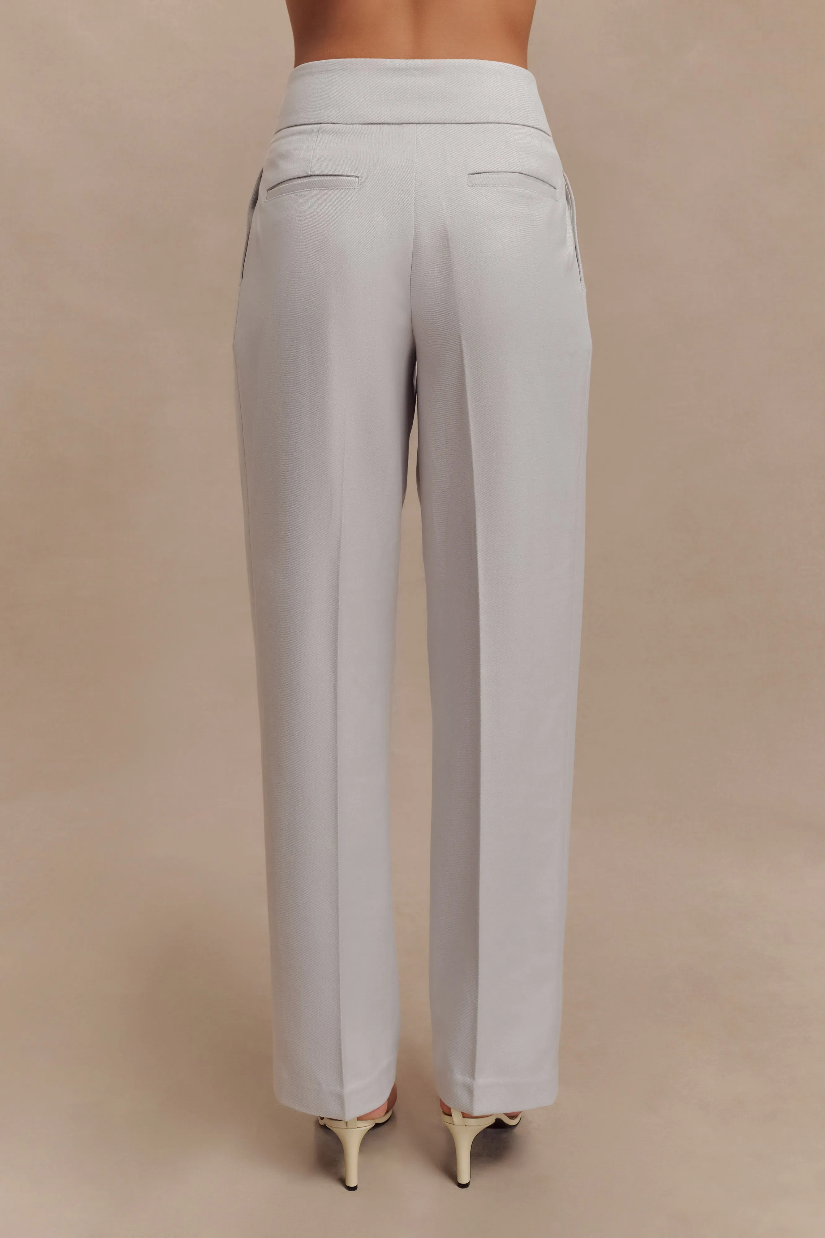 Penelope Pleated High Waisted Pants - Grey sold by Meshki product image thumbnail 3