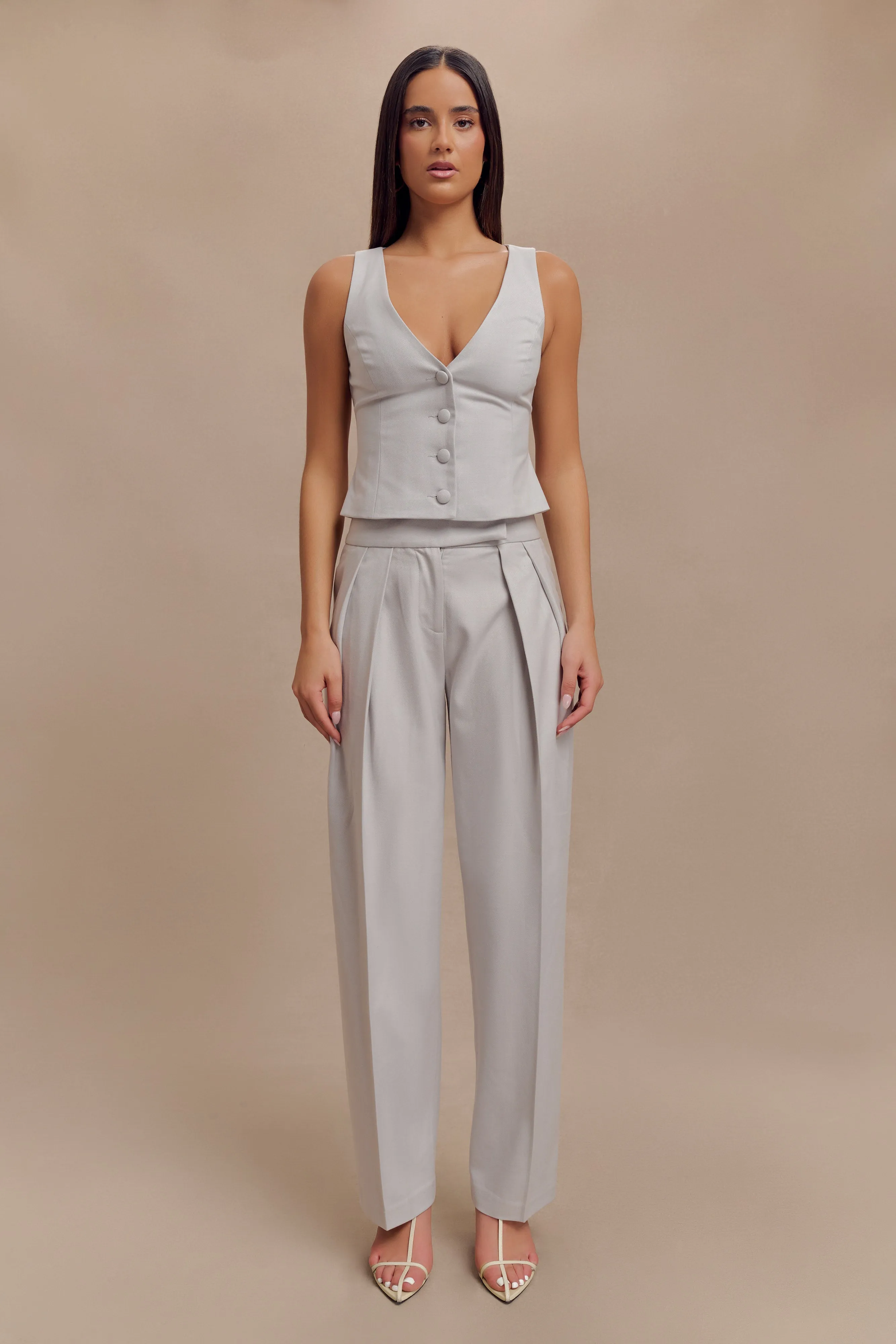 Penelope Pleated High Waisted Pants - Grey sold by Meshki product image thumbnail 4