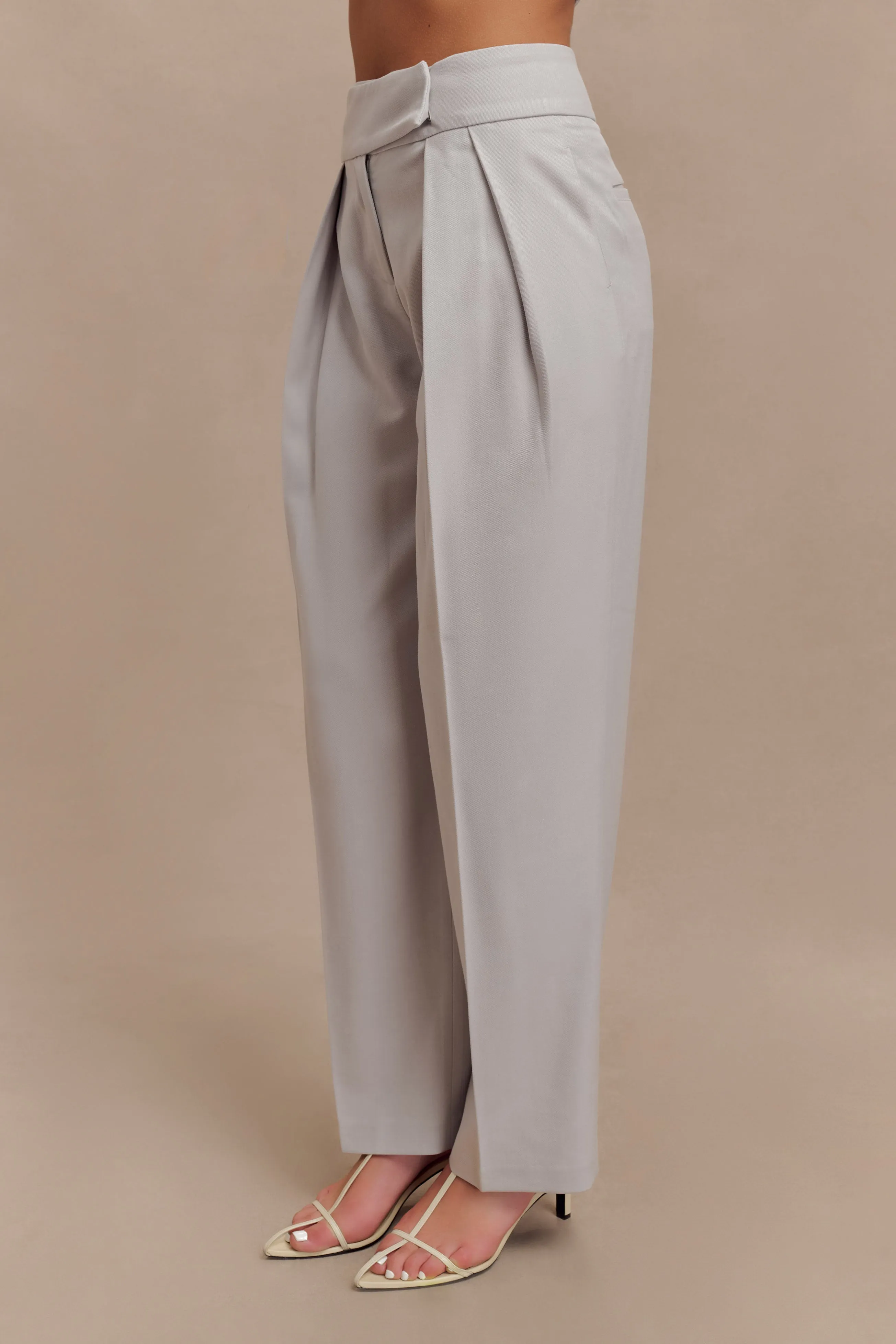 Penelope Pleated High Waisted Pants - Grey sold by Meshki product image thumbnail 5