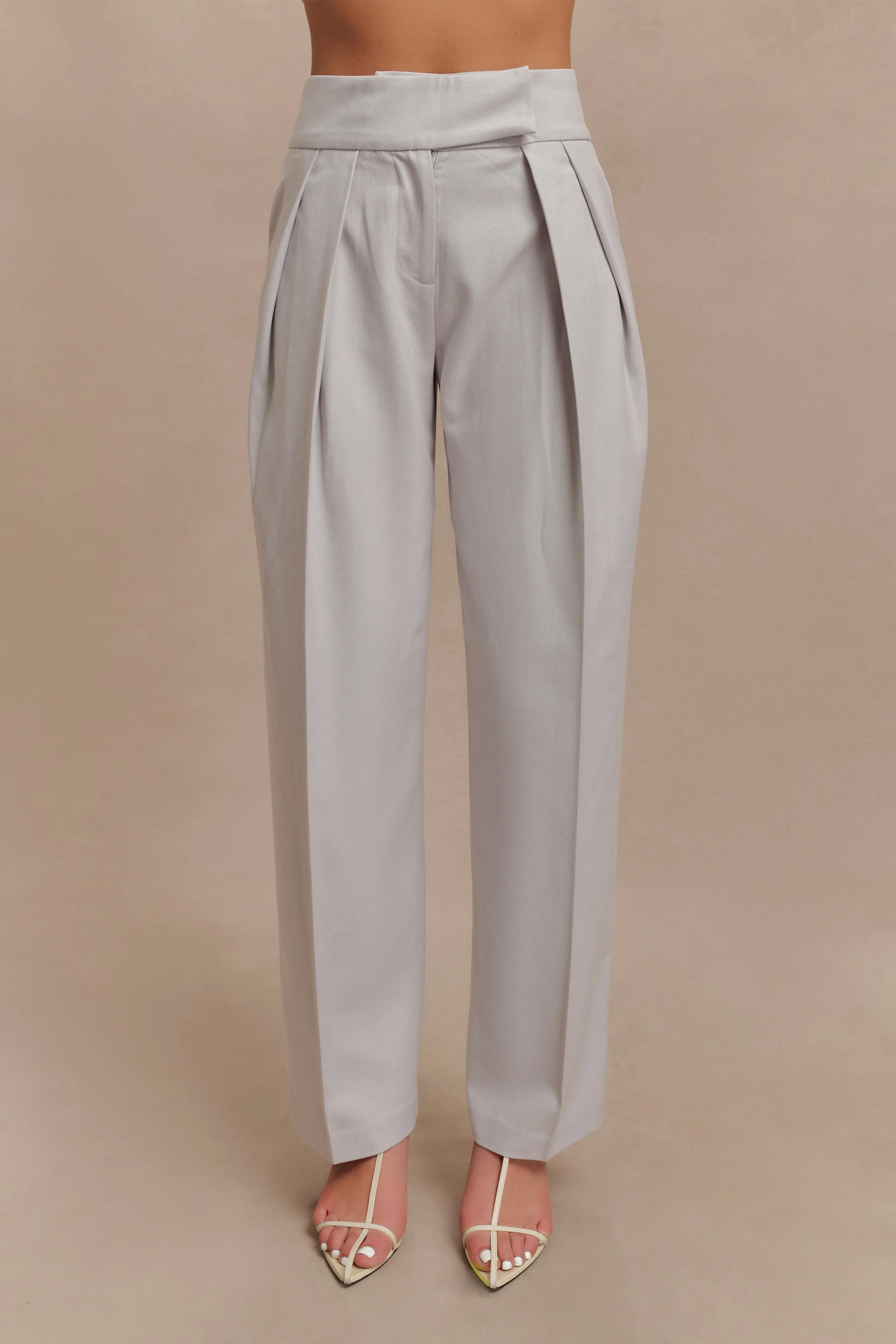 Penelope Pleated High Waisted Pants - Grey sold by Meshki product image thumbnail 2
