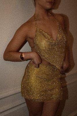 Daphne Diamante Cowl Neck Halter Top - Chartreuse sold by Meshki