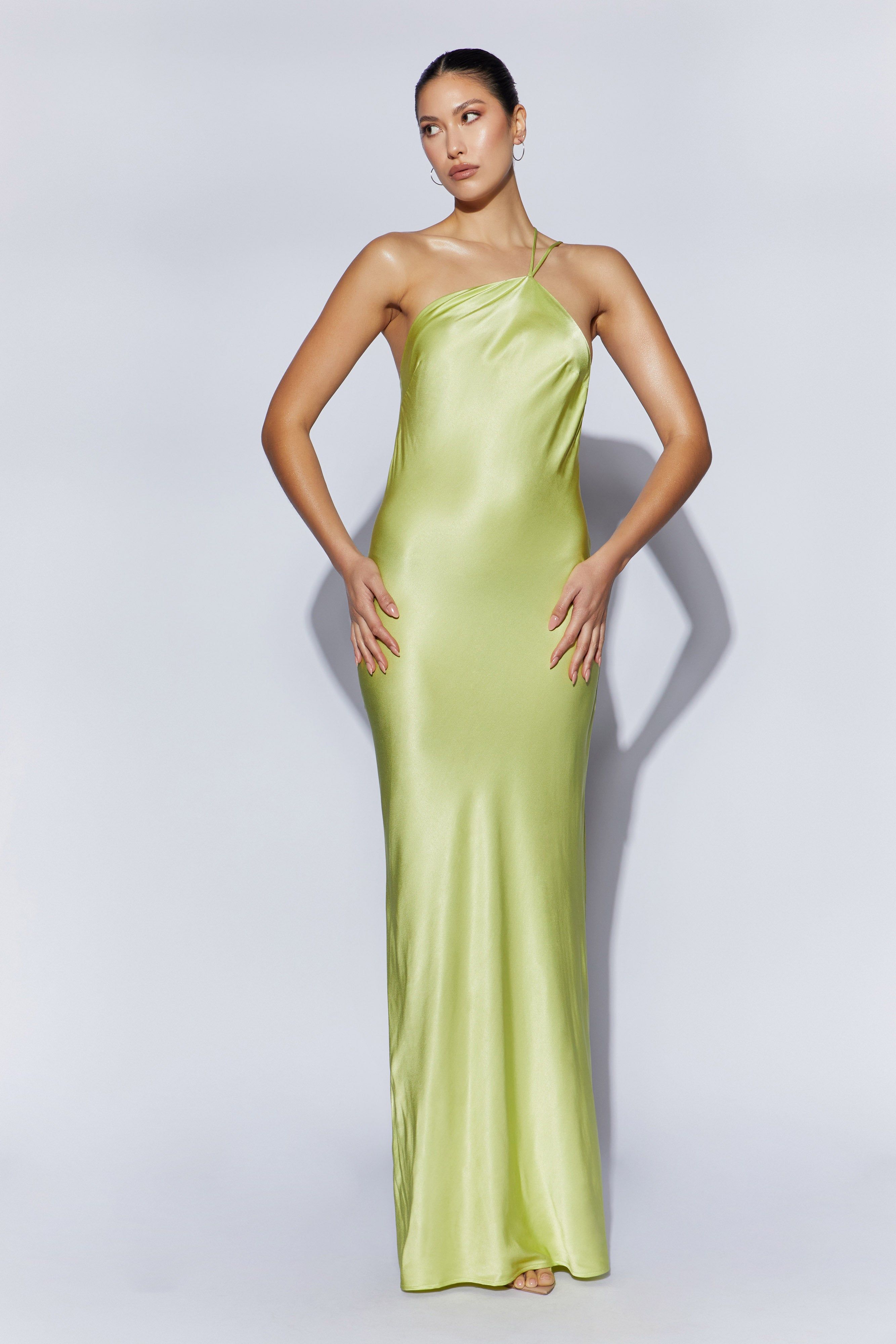 Alena One Shoulder Maxi Dress - Pistachio Green sold by Meshki