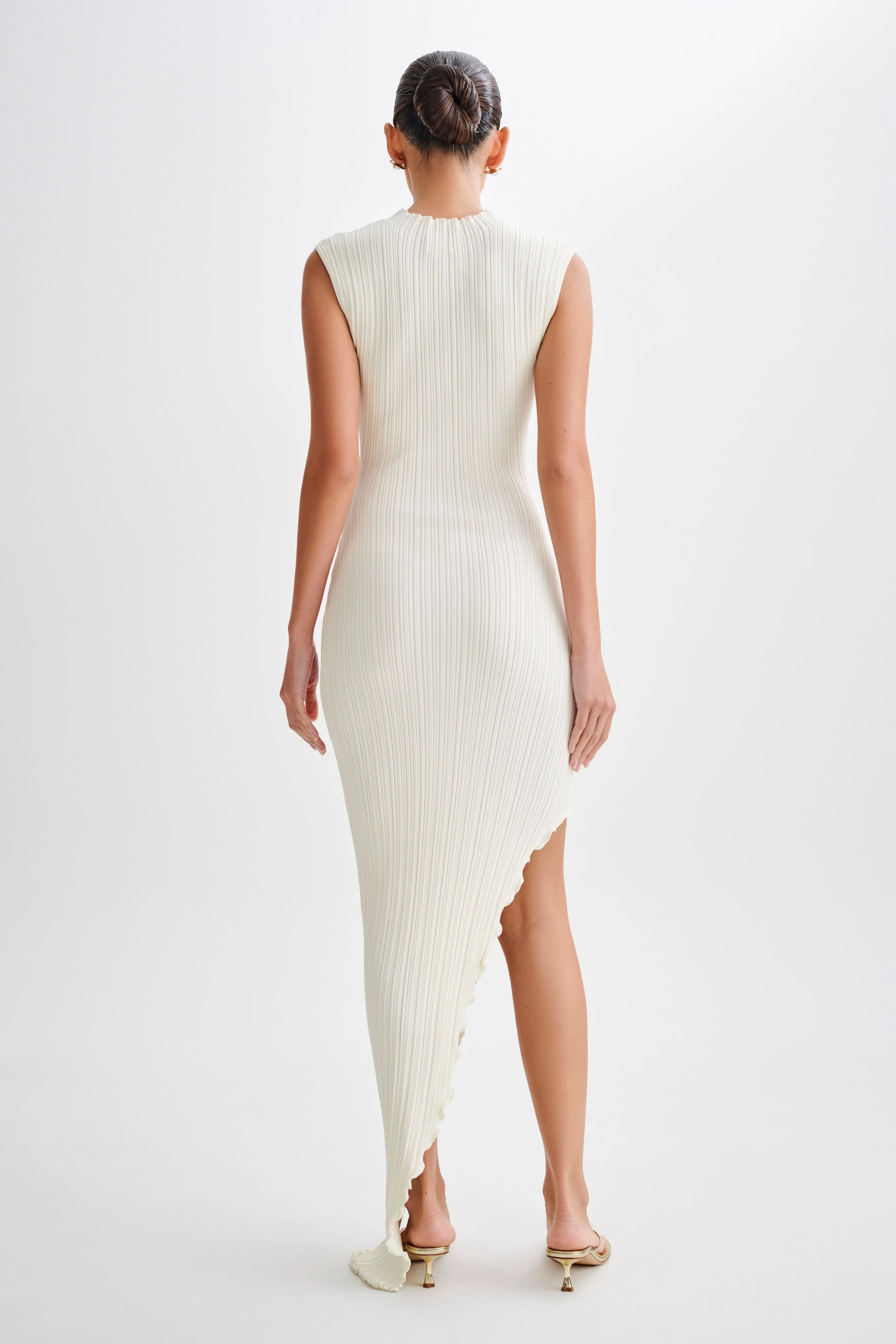 Arden Asymmetrical Rib Knit Maxi Dress - Ivory Marle sold by Meshki product image thumbnail 3