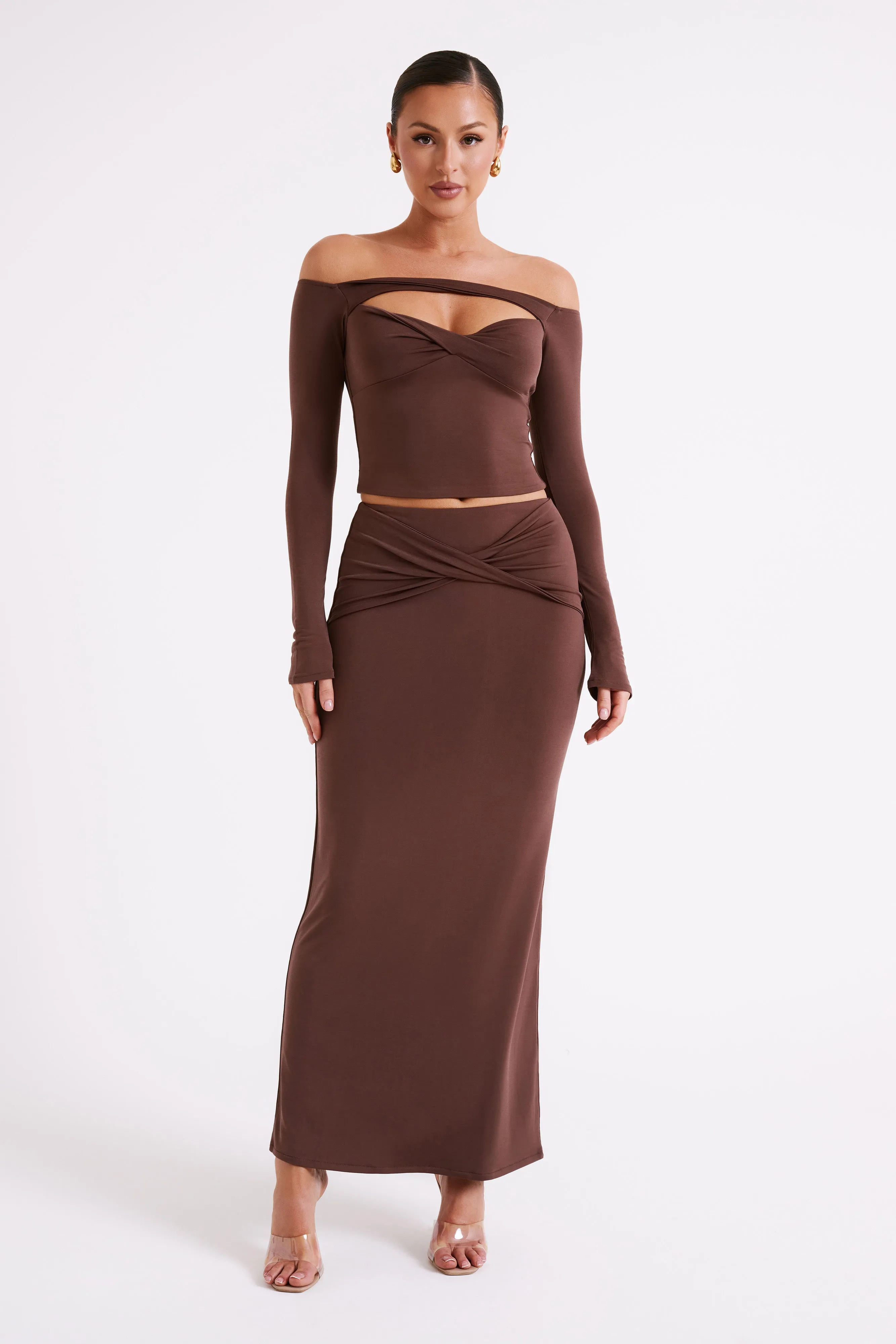 Ceri Off Shoulder Long Sleeve Top - Mocha sold by Meshki product image thumbnail 4