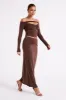 Ceri Off Shoulder Long Sleeve Top - Mocha sold by Meshki