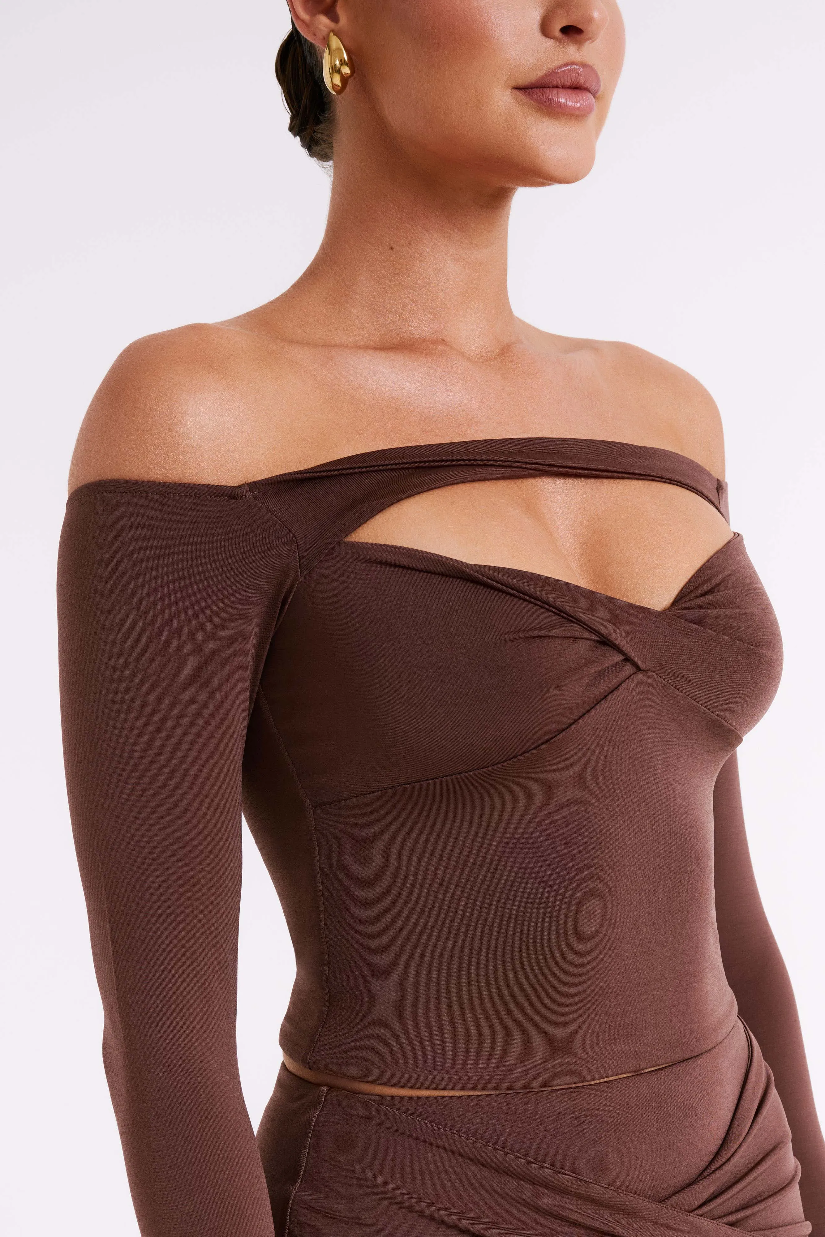 Ceri Off Shoulder Long Sleeve Top - Mocha sold by Meshki product image thumbnail 2