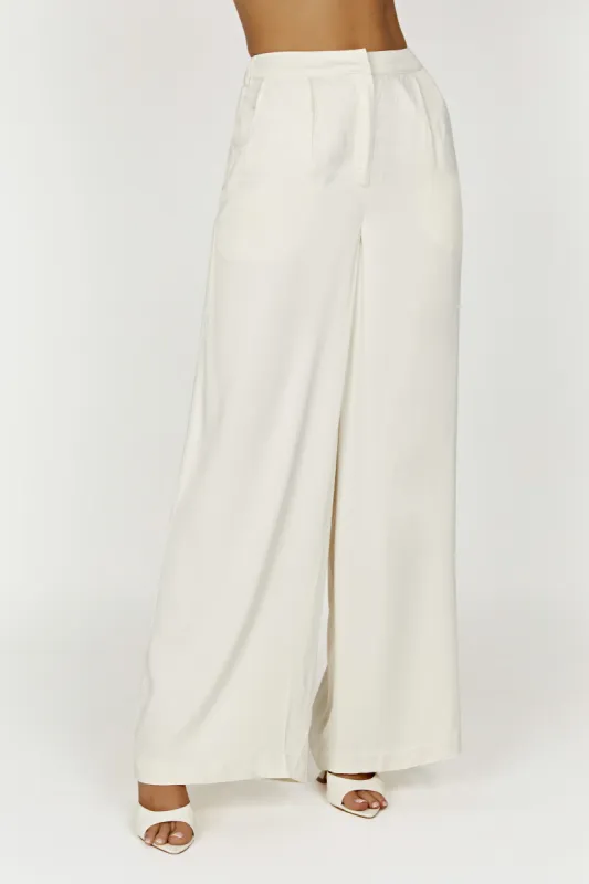 Nour Satin Wide Leg Pant - Ivory sold by Meshki