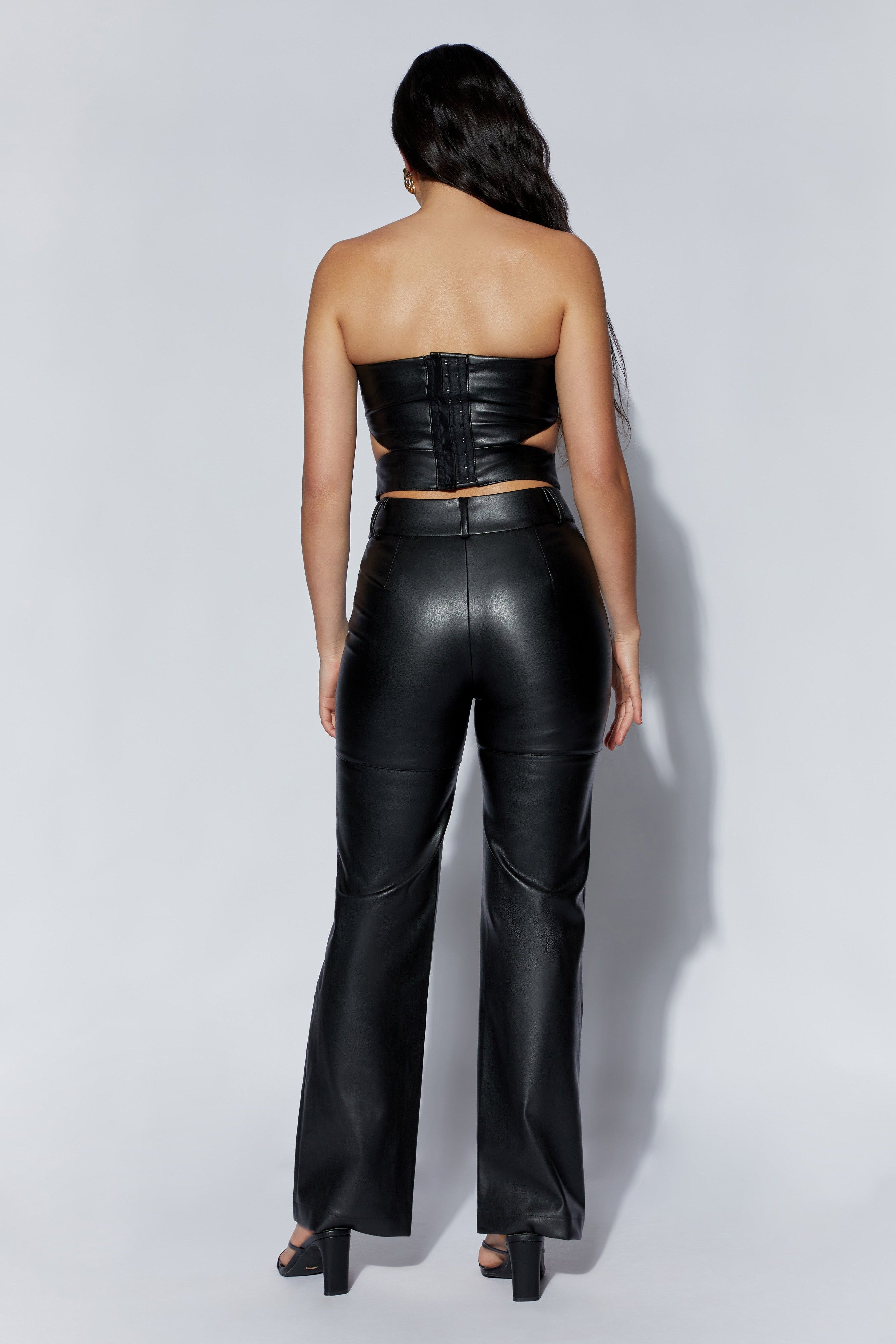 Perrie Faux Leather Cut Out Crop Top - Black sold by Meshki product image thumbnail 2