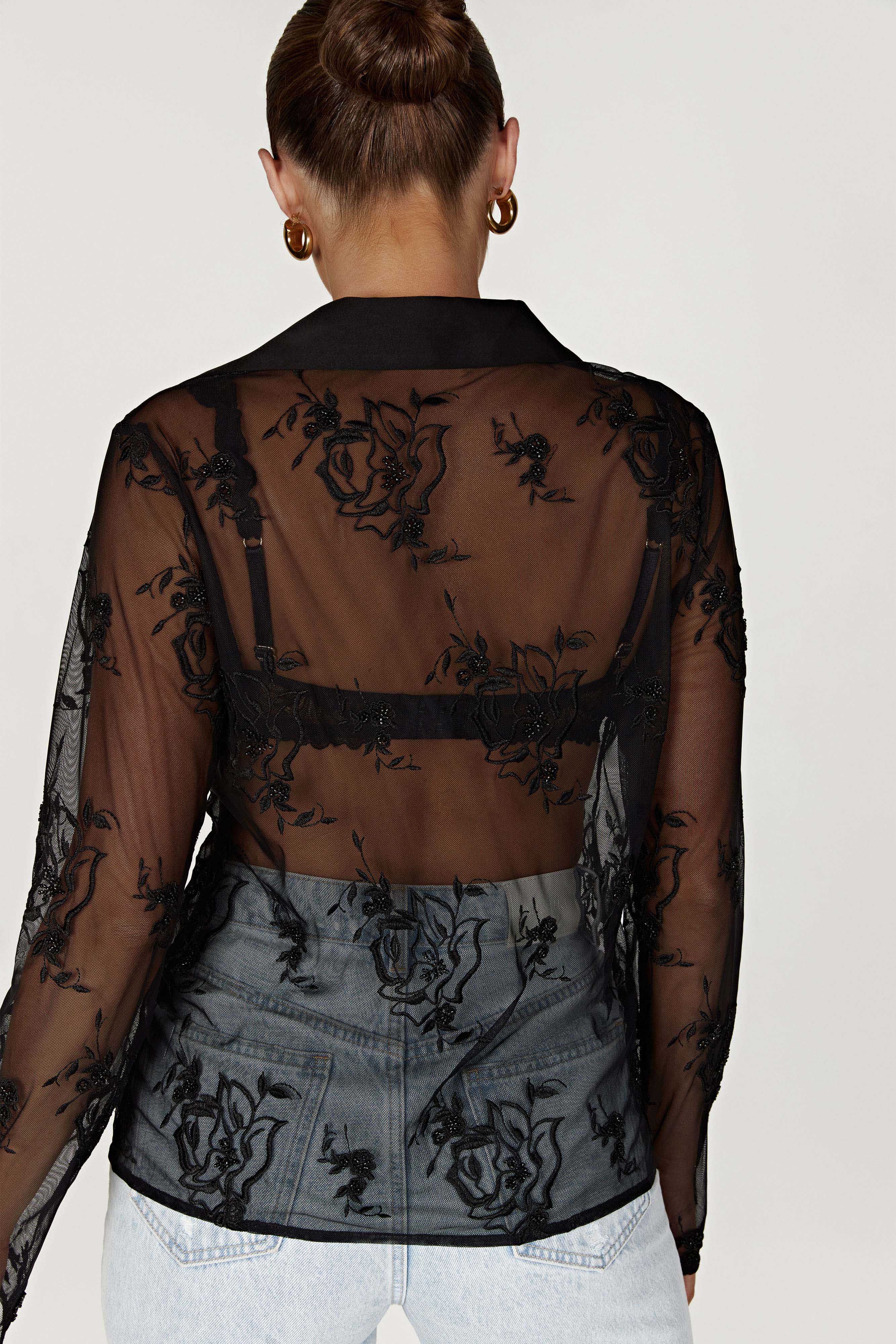 Vivica Embroidered Mesh Shirt - Black sold by Meshki product image thumbnail 4